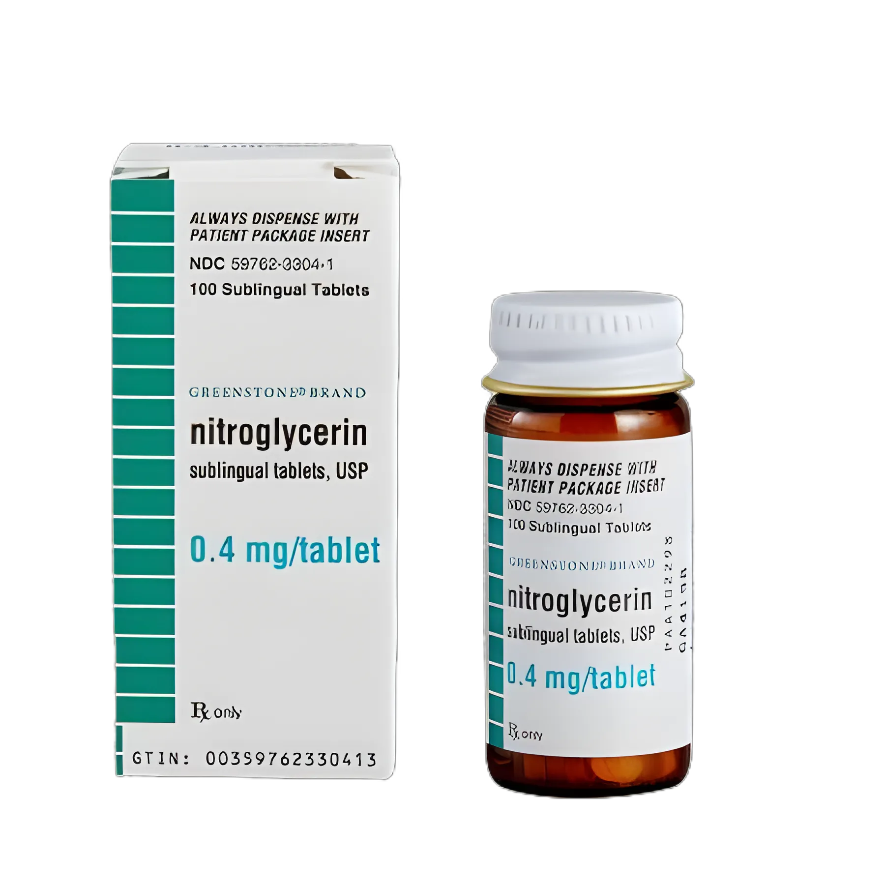 Nitroglycerin 0.4 mg Tablets by Greenstone - 100 Tablet Bottle for Angina Relief