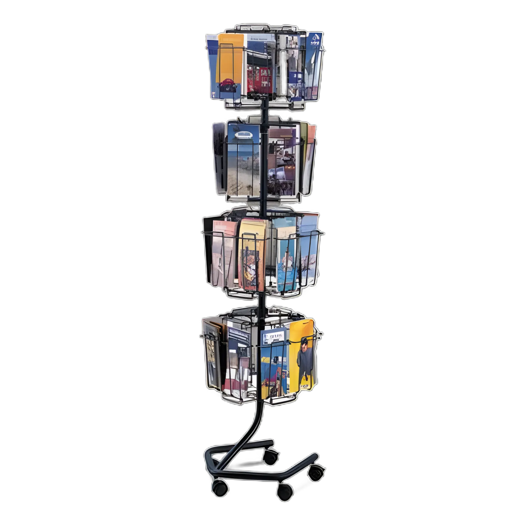 Wire Rotary Display Racks, 32 Compartments, 15w x 15d x 60h, Charcoal