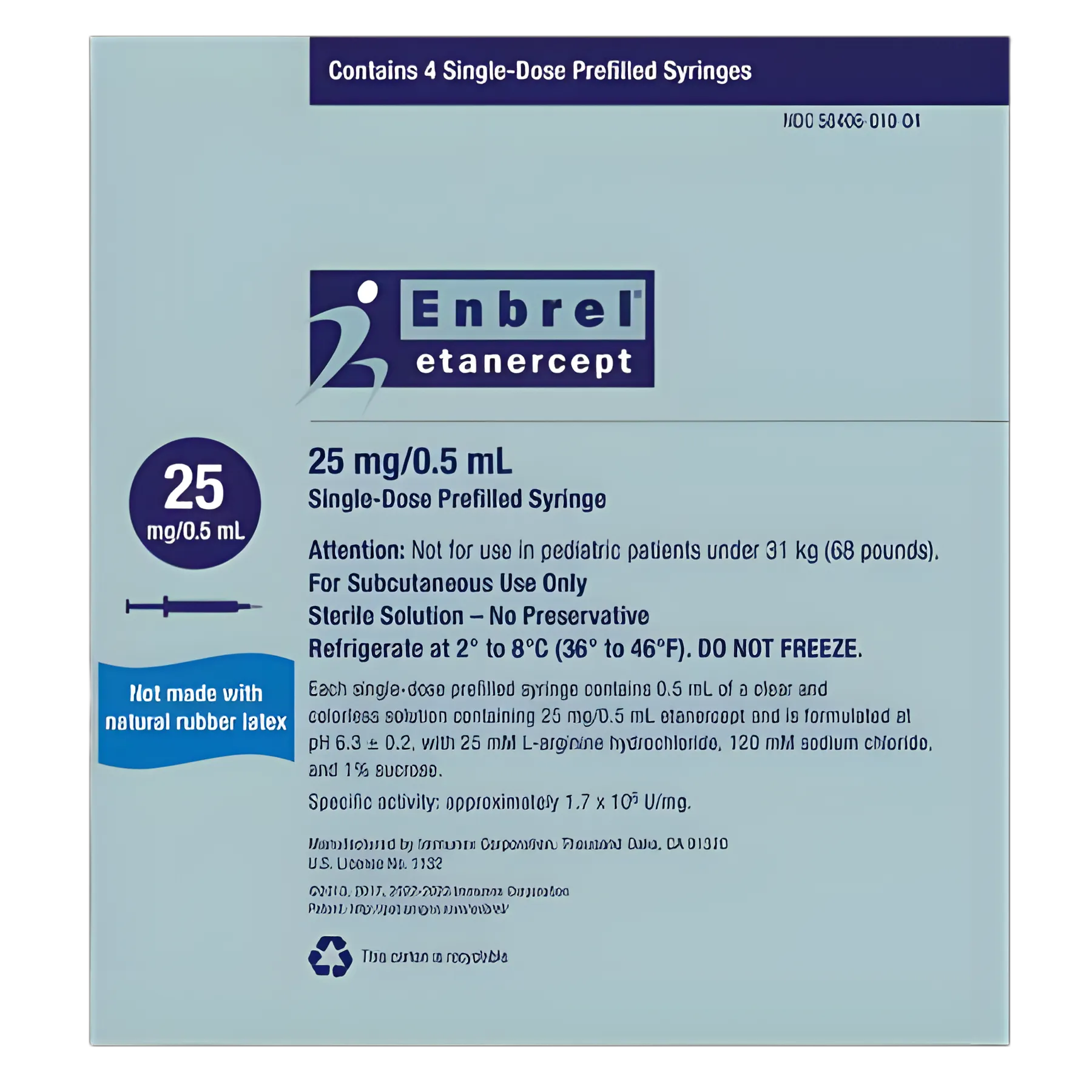 Enbrel® Etanercept 25 mg / 0.5 mL Injection Prefilled Syringe 0.5 mL