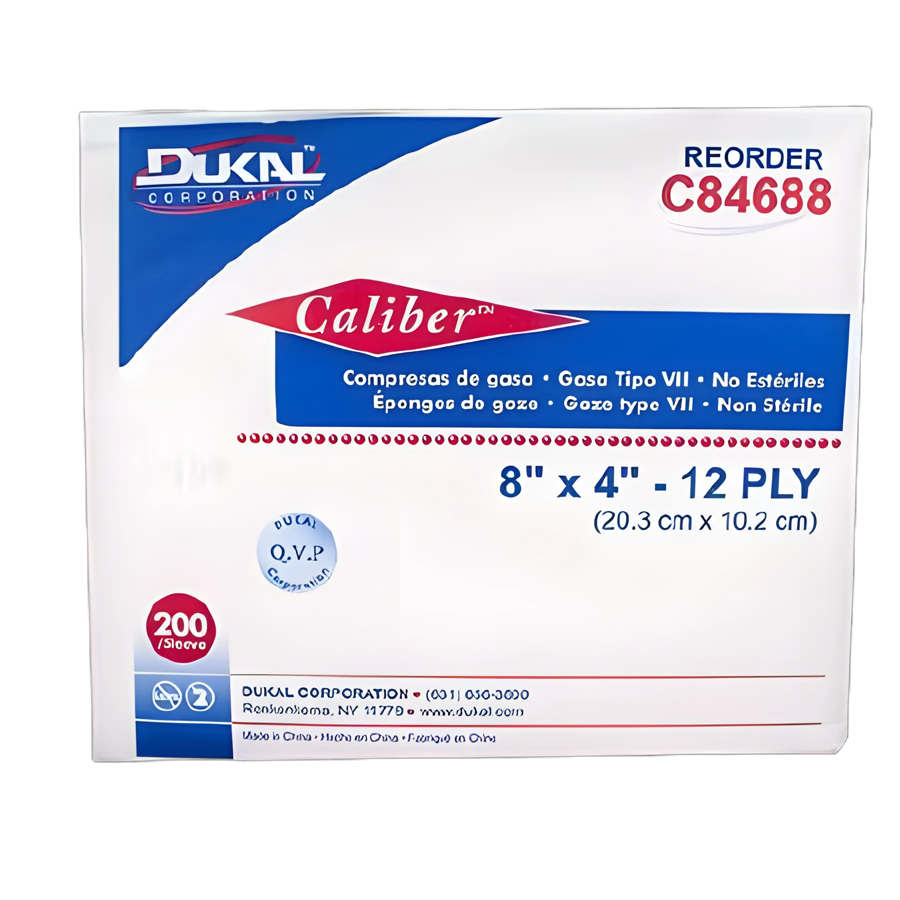 Caliber™ Gauze Sponge 4x8 Inch, 12-Ply Cotton, NonSterile, 200/Pack