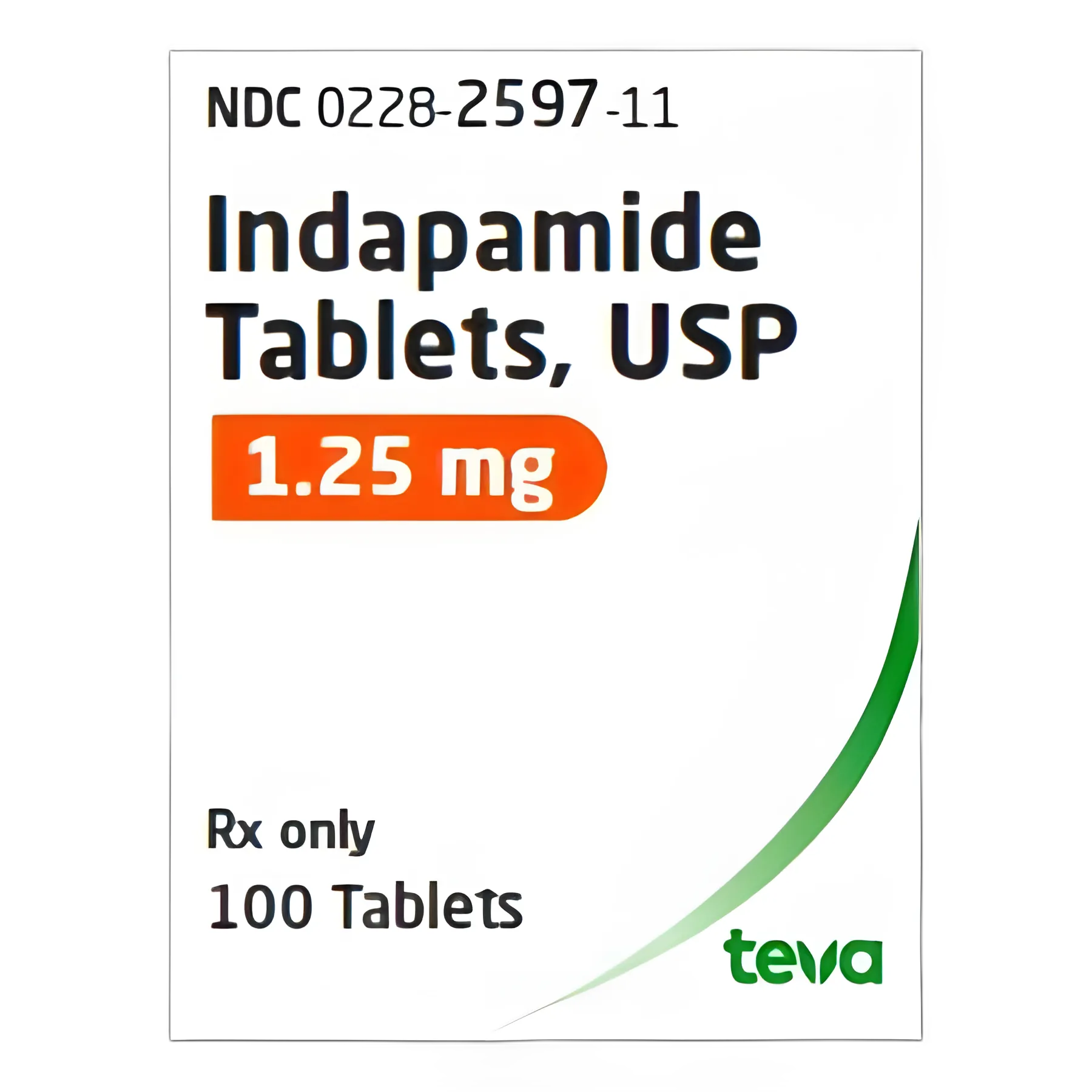 Indapamide 1.25 mg Tablets by Teva - Bottle of 100