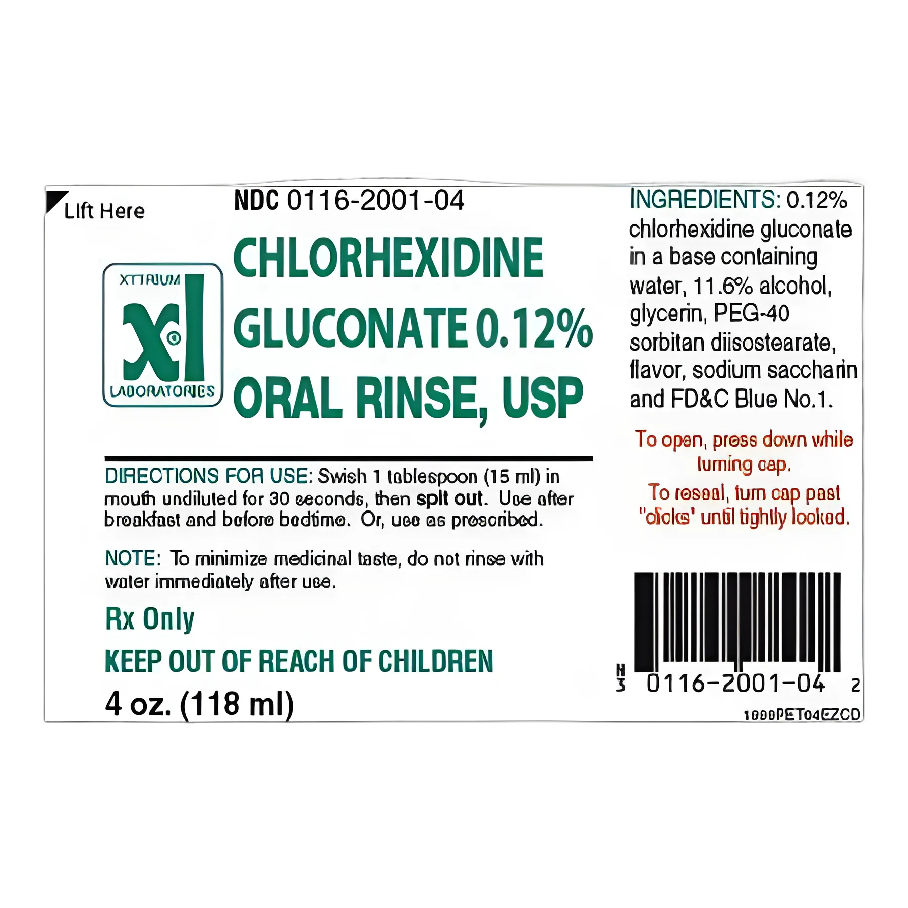 Chlorhexidine Gluconate 0.12% Oral Rinse, 4 oz Bottle - Xttrium Laboratories