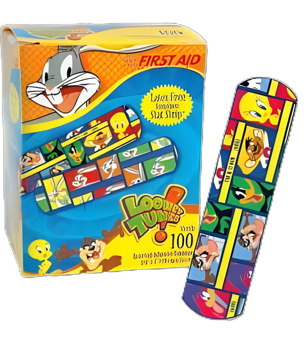 Adhesive Strip American® White Cross Stat Strip® 3/4 X 3 Inch Plastic Rectangle Kid Design (Assorted Looney Tunes) Sterile
