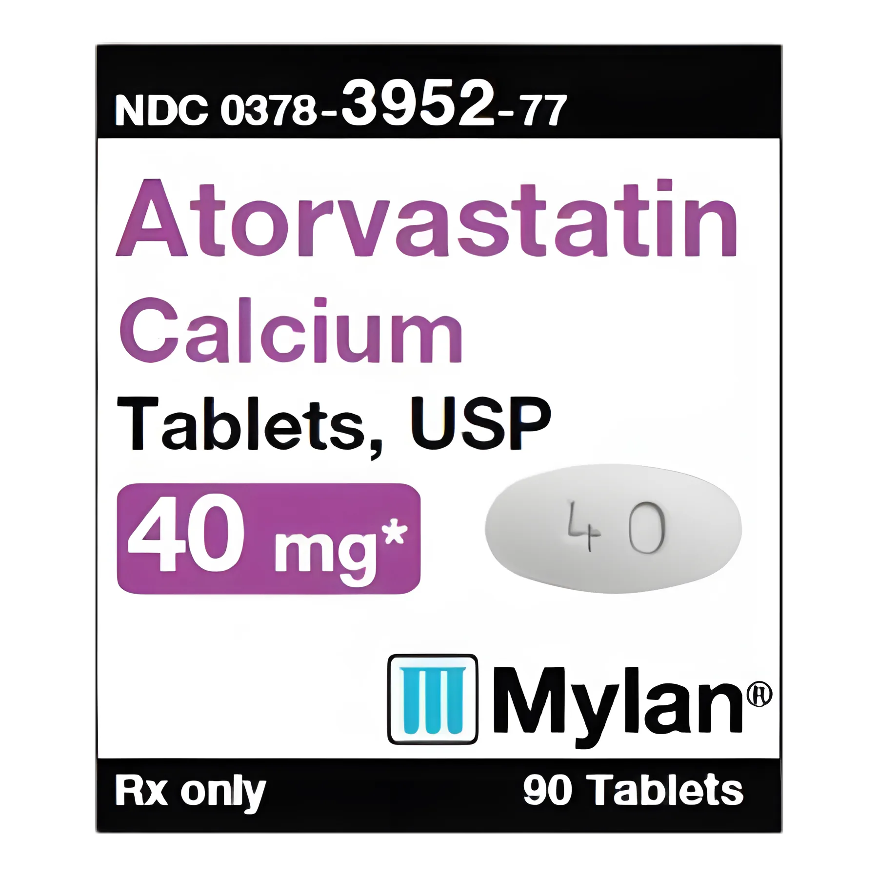 Atorvastatin Calcium 40 mg Tablet by Mylan Pharmaceuticals - 90 Count