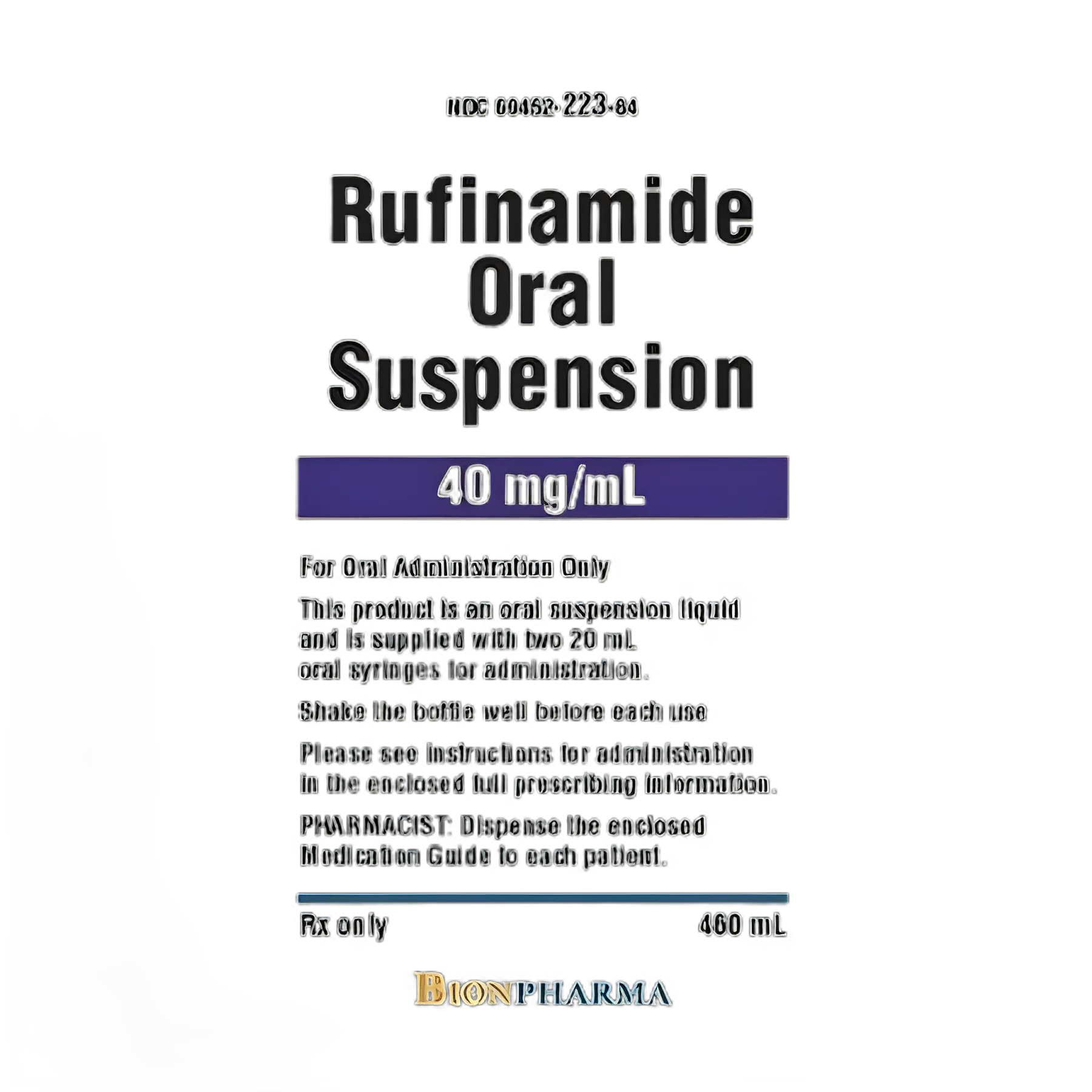 Rufinamide 40 mg/mL Oral Suspension for Seizure Control - 460 mL Bottle