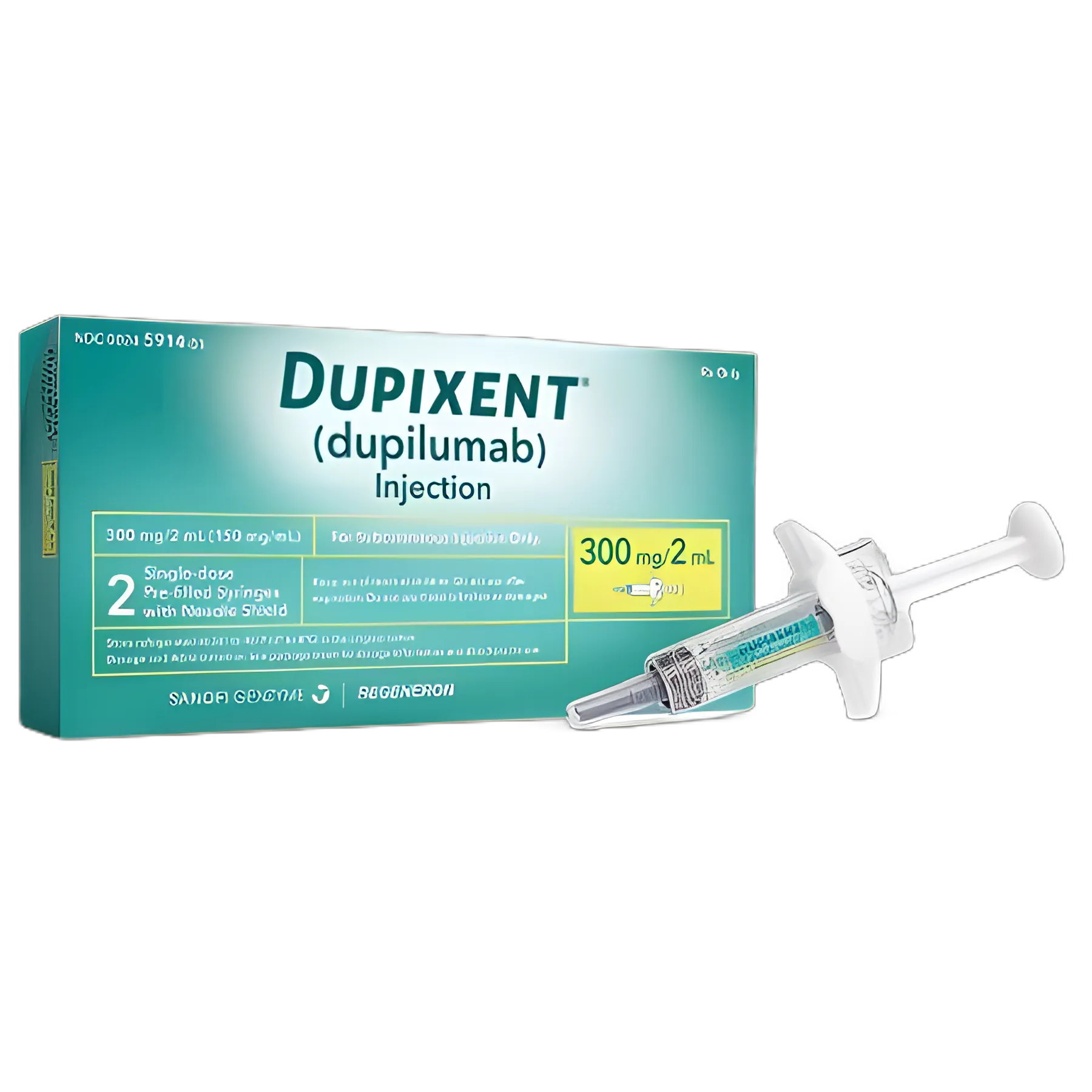 Dupixent® Dupilumab 300mg/2mL Injection for Atopic Dermatitis - 2 Prefilled Syringes