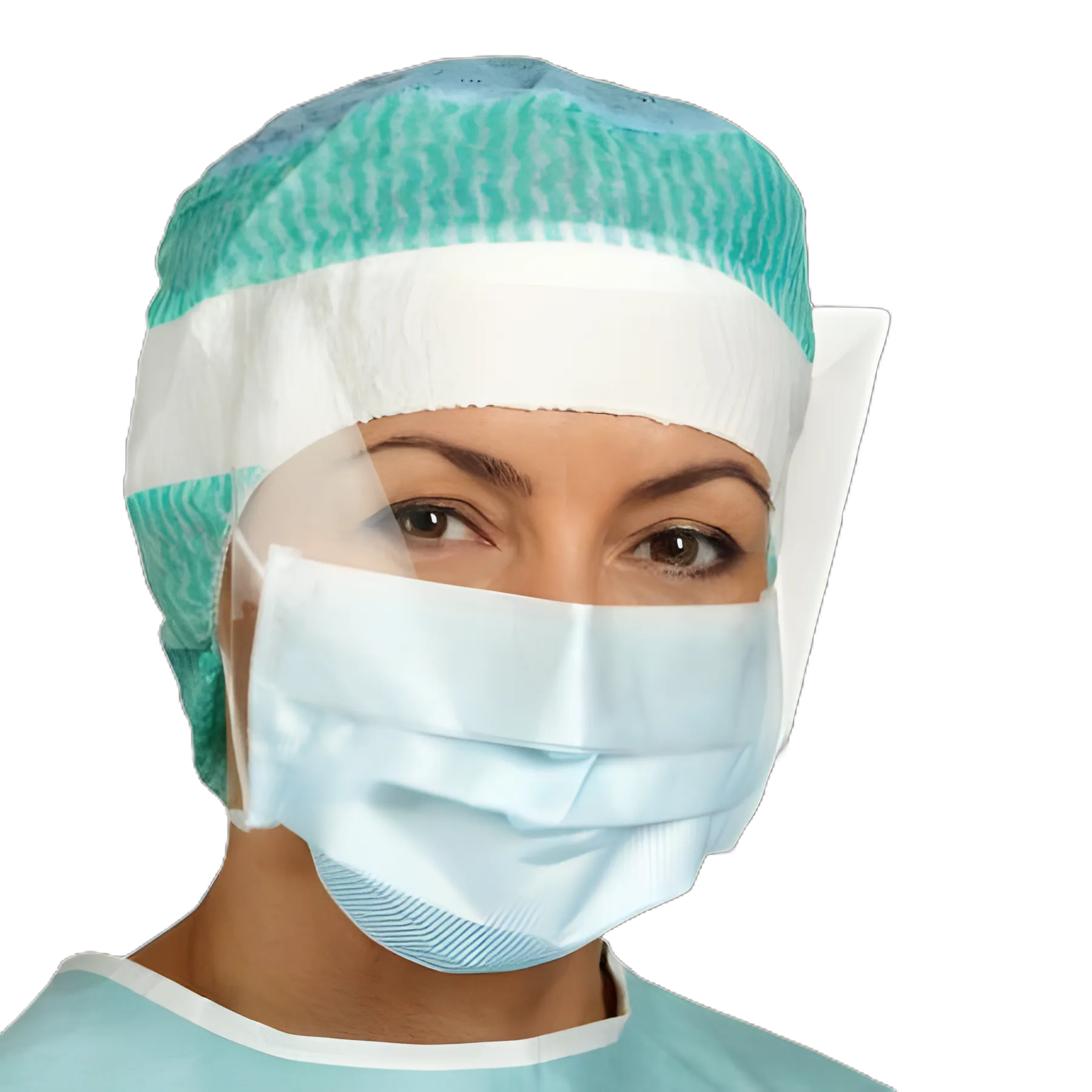 Surgical Mask with Eye Shield Barrier® Extra Protection Anti-fog Shield Pleated Earloops One Size Fits Most Blue NonSterile Not Rated Adult
