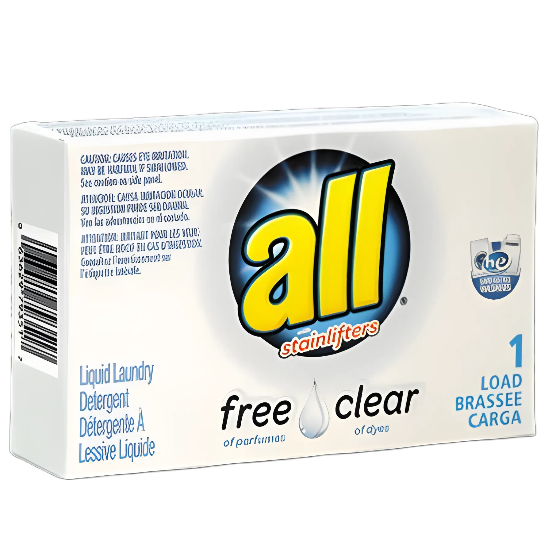 all® Free Clear HE Liquid Laundry Detergent for Sensitive Skin, Unscented, 1.6 oz Vend-Box, 100/Carton