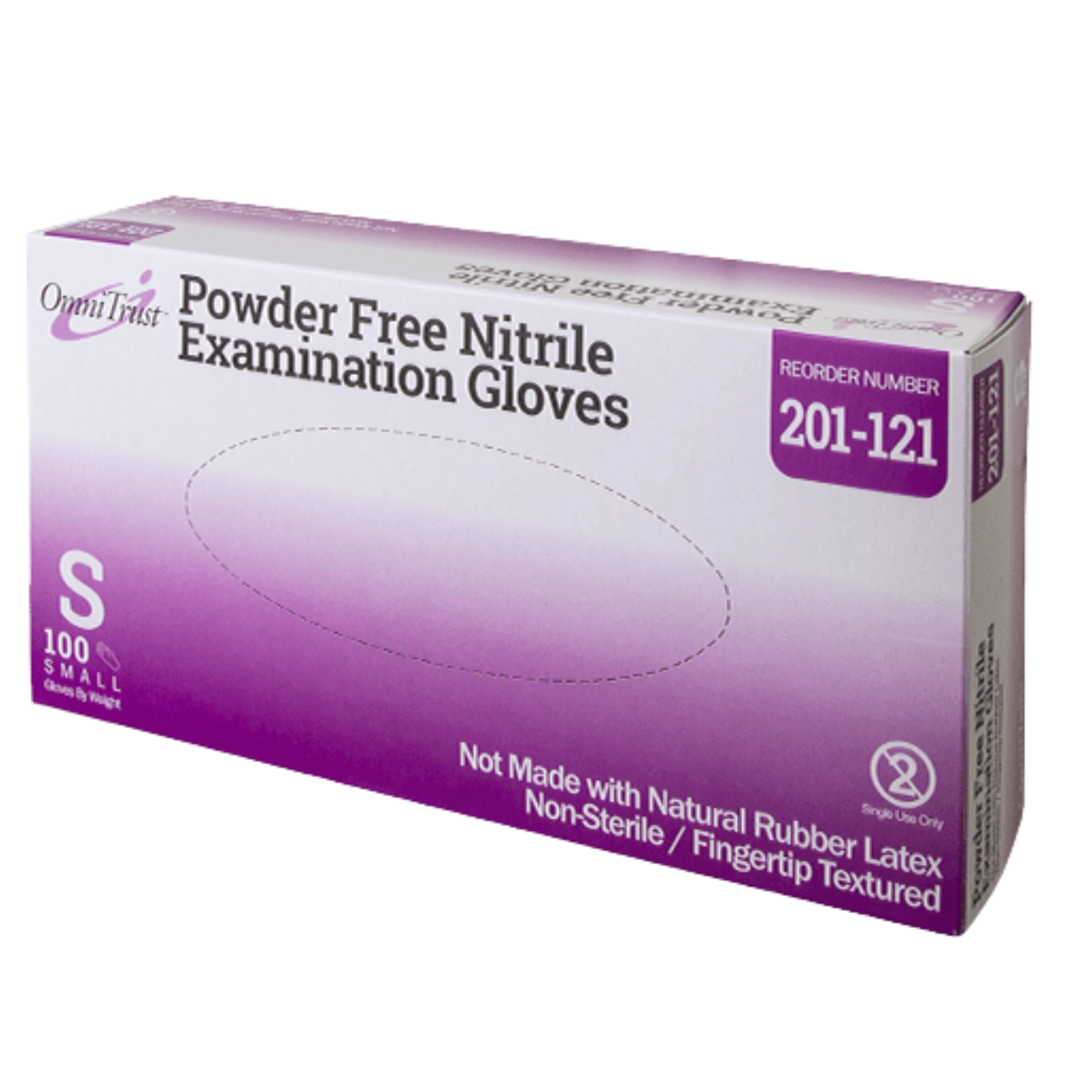 Omni International 201 Small Blue Nitrile Exam Glove Powder-Free Textured Fingers 100/Box