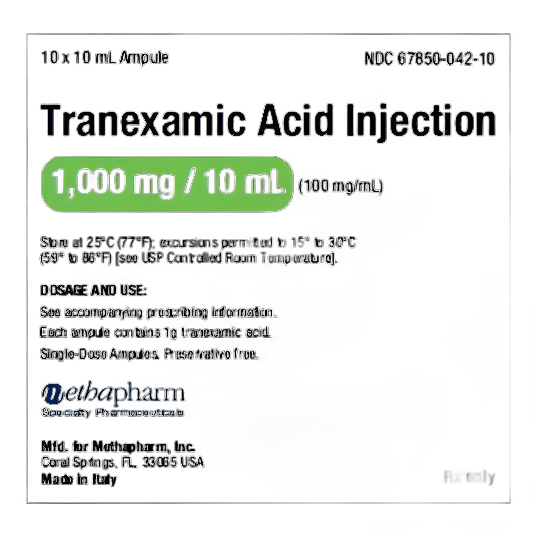 Tranexamic Acid 1,000 mg Injection Ampule 10 mL by Methapharm