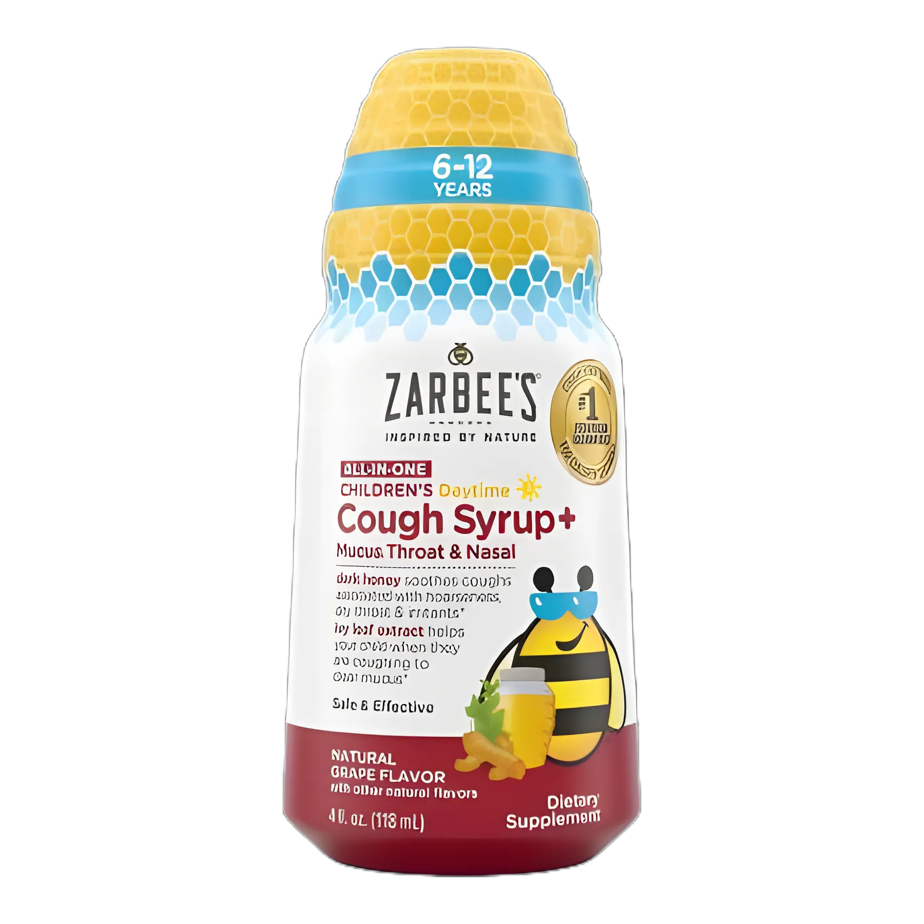 Children's Cold and Cough Relief Zarbee's® All-in-One Daytime Cough Syrup+ Mucus, Throat & Nasal 6 g Strength Syrup 4 oz.