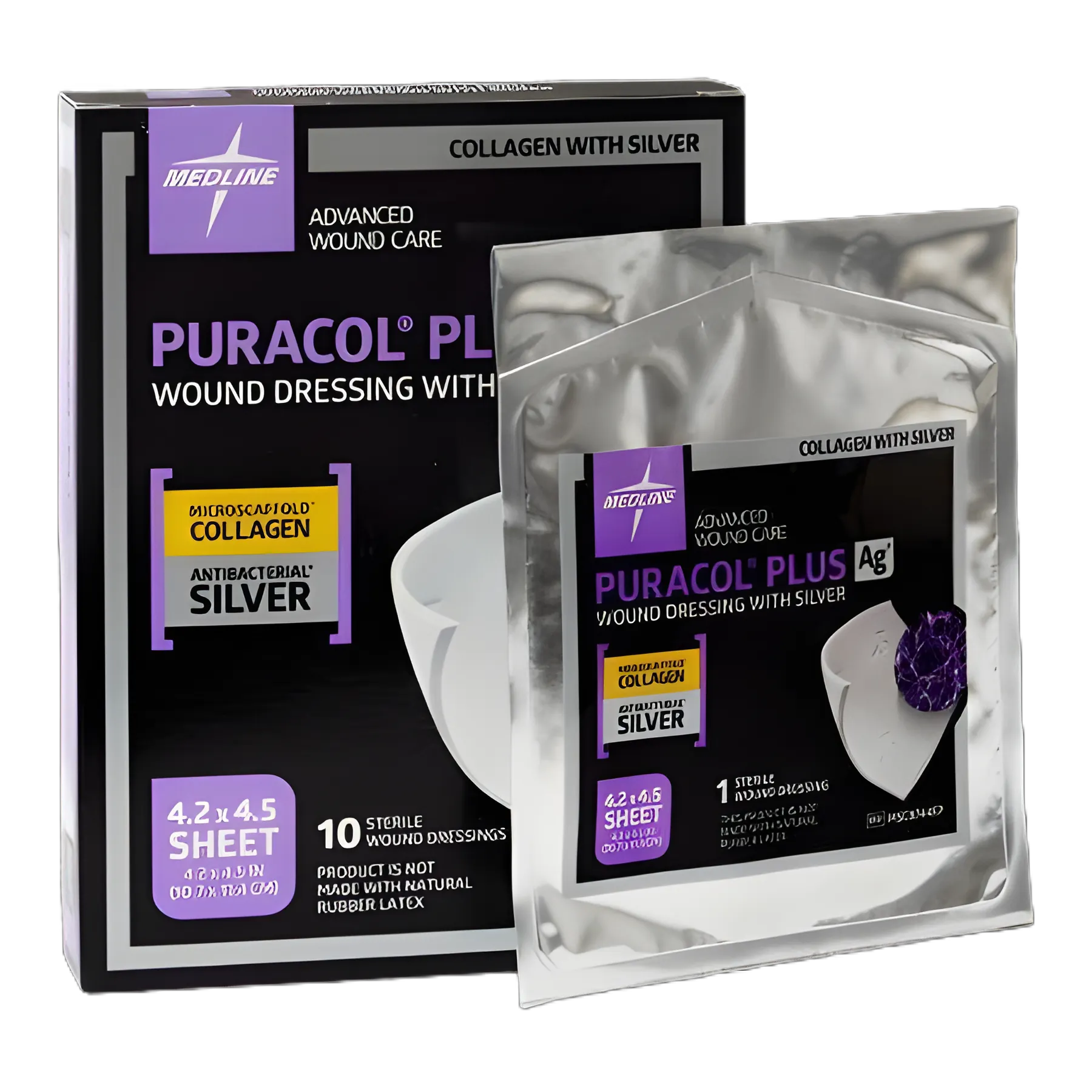 Puracol® Plus AG+ Silver Collagen Dressing 4.25x4.5 Inch Square - Sterile Wound Care