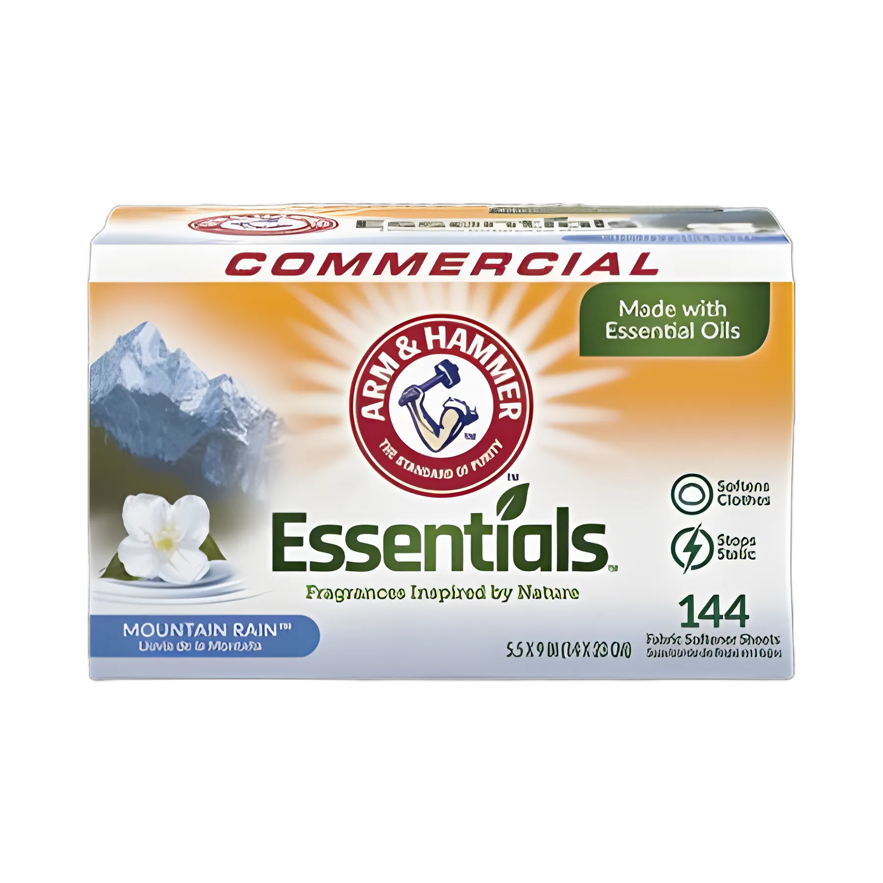 Essentials Dryer Sheets, Mountain Rain Scent, 144 Sheets/Box, 6 Boxes/Carton - Hypoallergenic Fabric Softener
