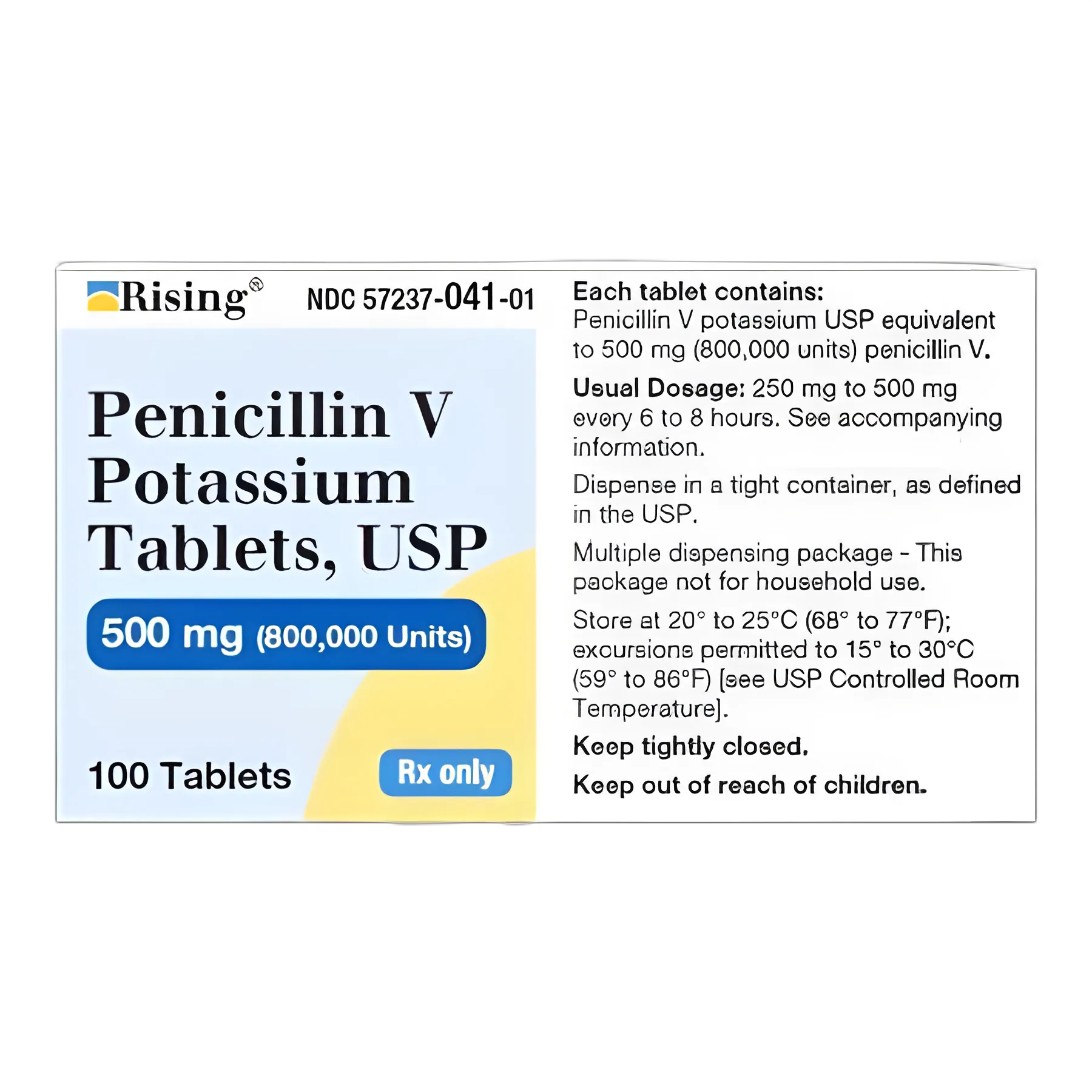 Penicillin V Potassium 500 mg Tablets by Rising Pharmaceuticals - Bottle of 100