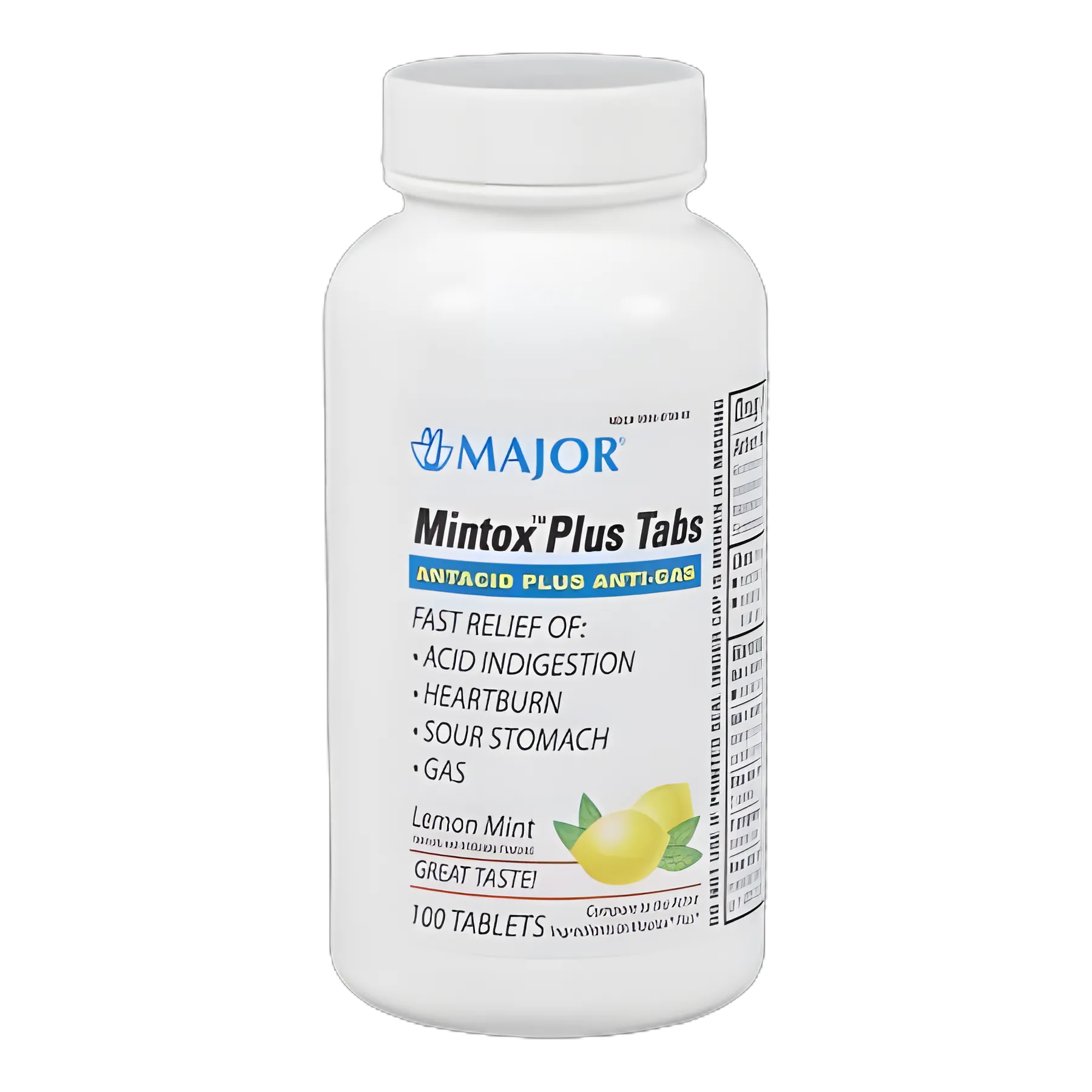 Mintox Plus Antacid Chewable Tablets 200mg/200mg/25mg - 100 Count Bottle