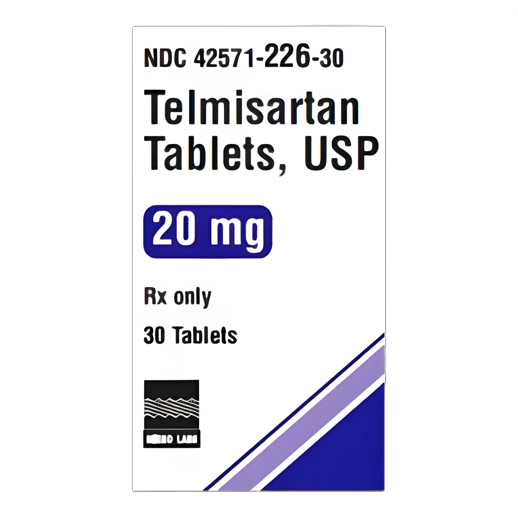 Telmisartan 20 mg Hypertension Treatment Tablets - Bottle of 30
