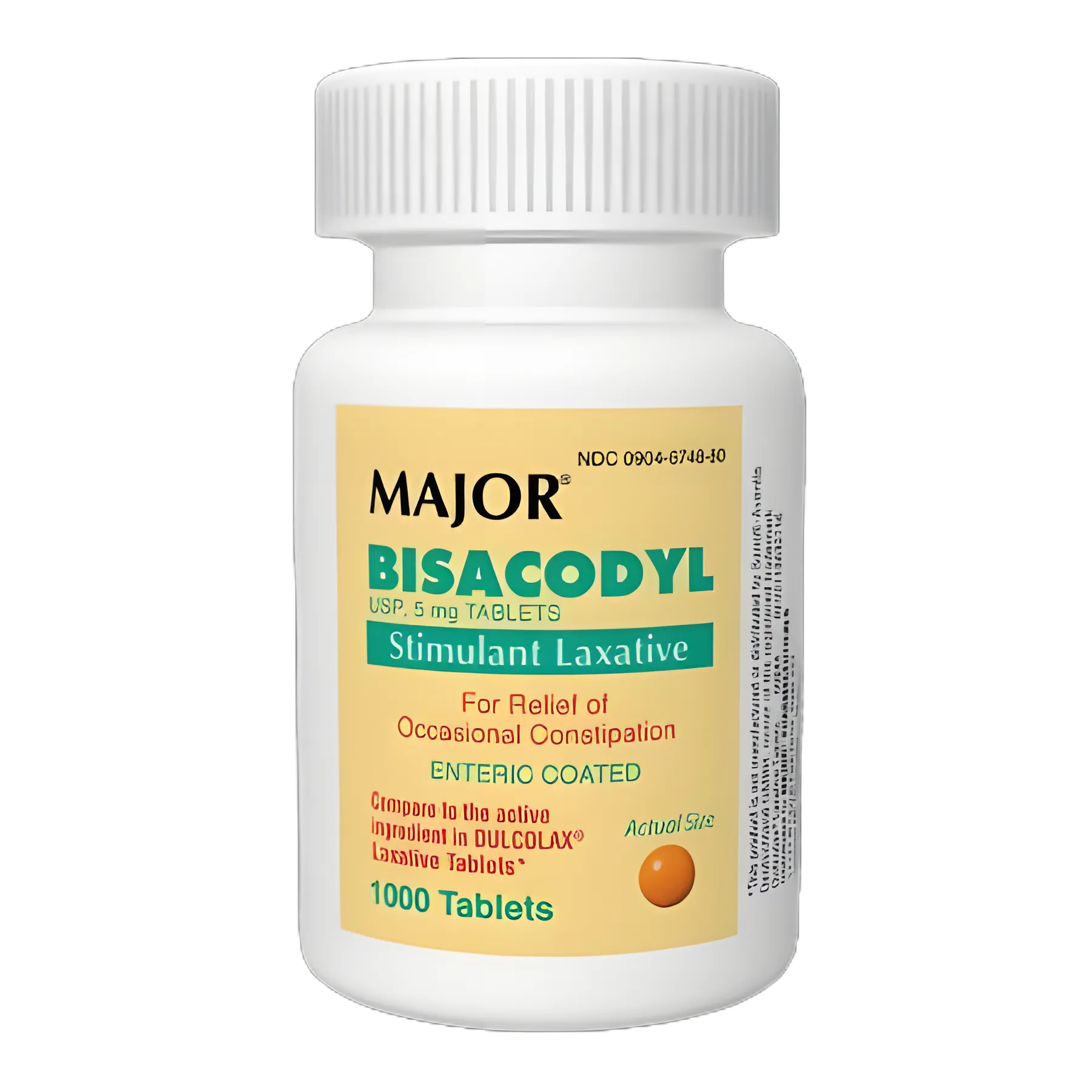 Major® Bisacodyl 5mg Laxative Tablets - 1,000 Ct Case for Constipation Relief