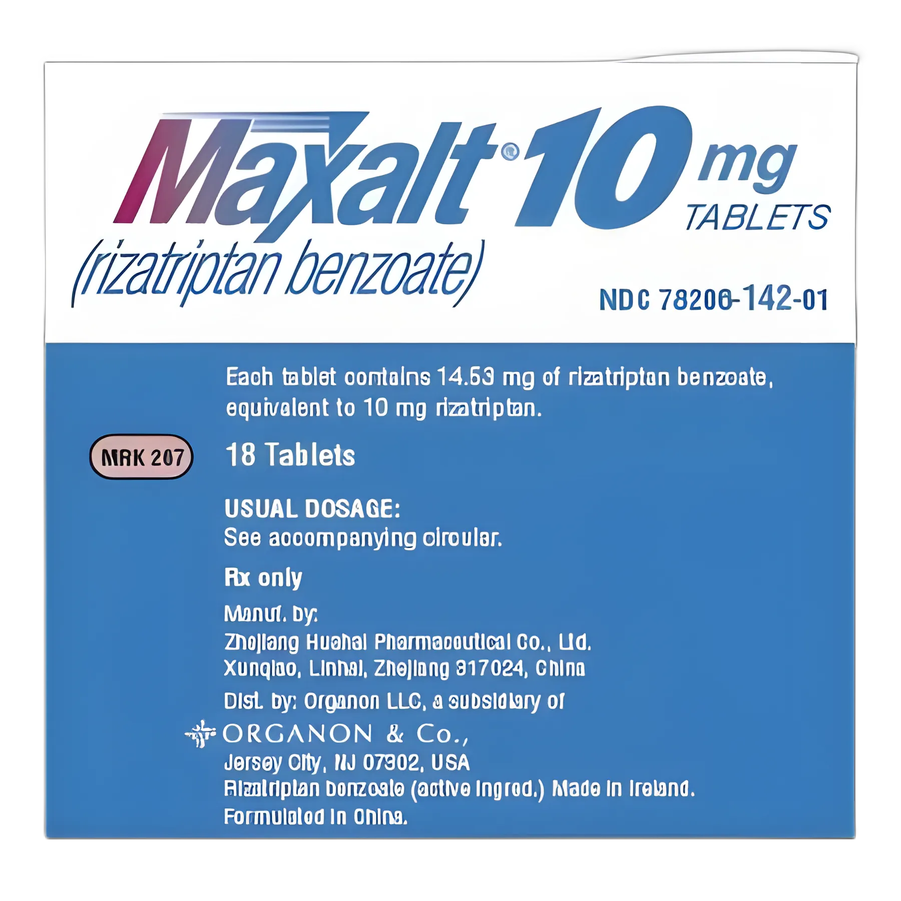 Maxalt® Rizatriptan Benzoate 10 mg Tablet Carton 18 Tablets