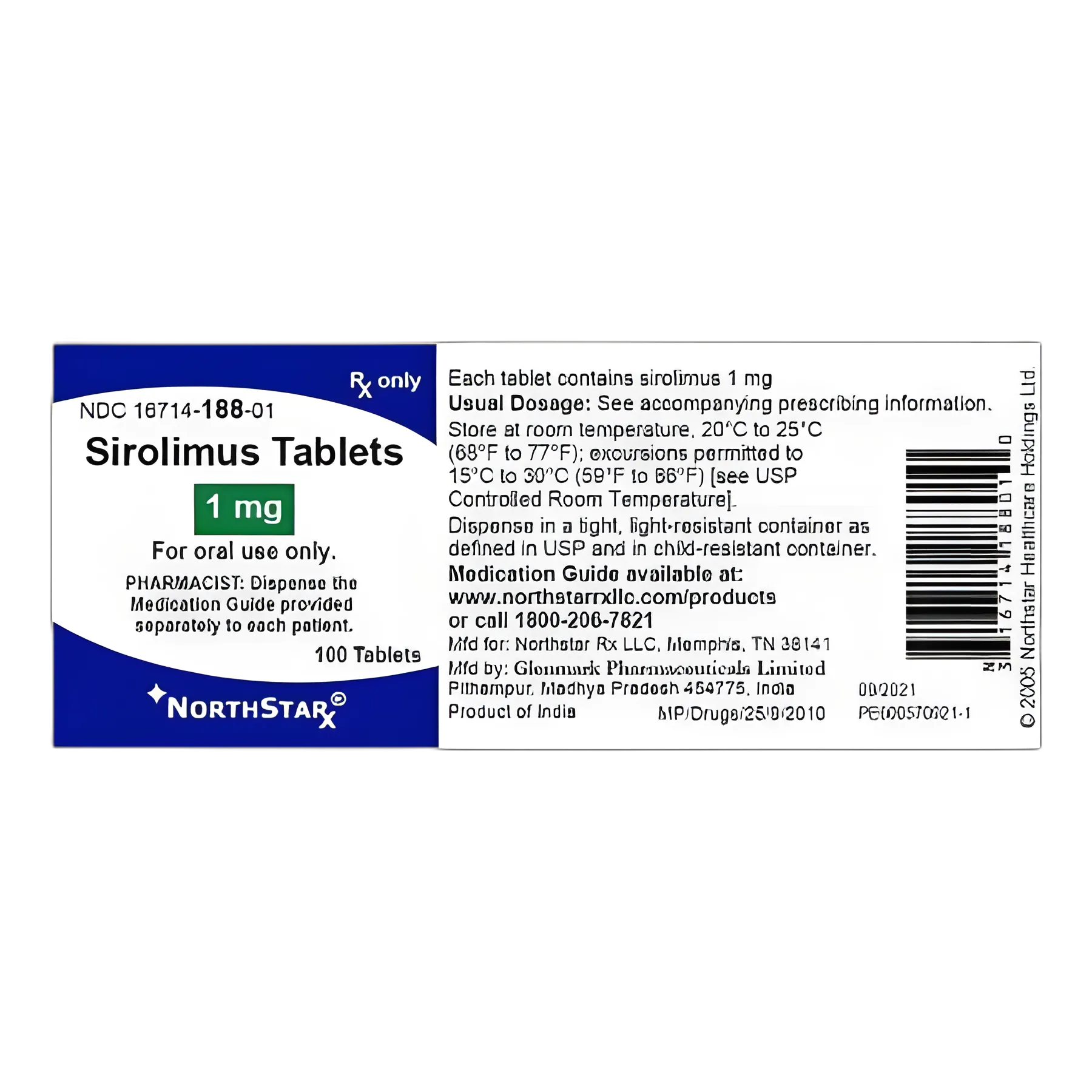 Sirolimus 1 mg Tablet Bottle 100 Tablets - 16714018801