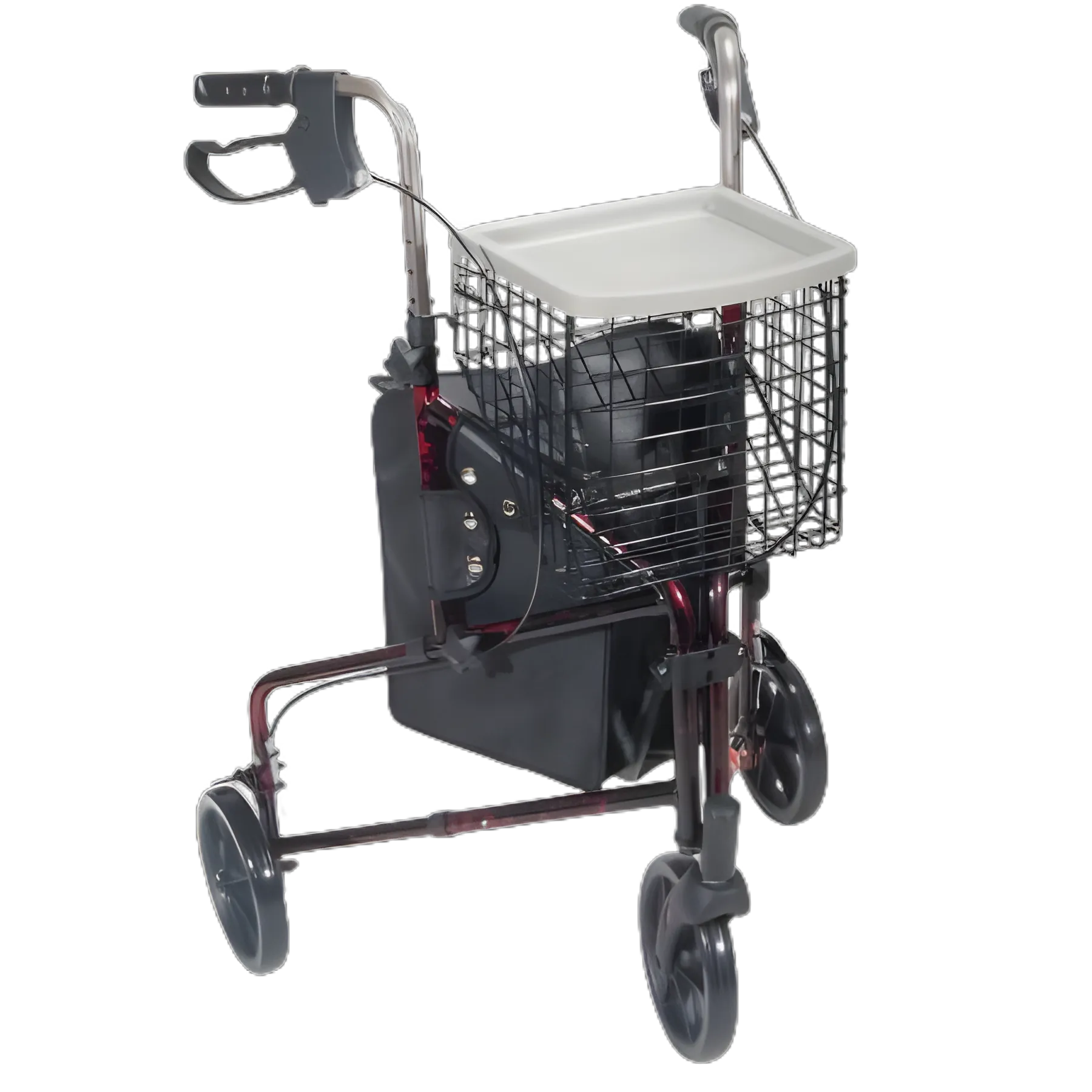 3 Wheel Rollator drive™ Deluxe Flame Red Adjustable Height / Folding Aluminum Frame