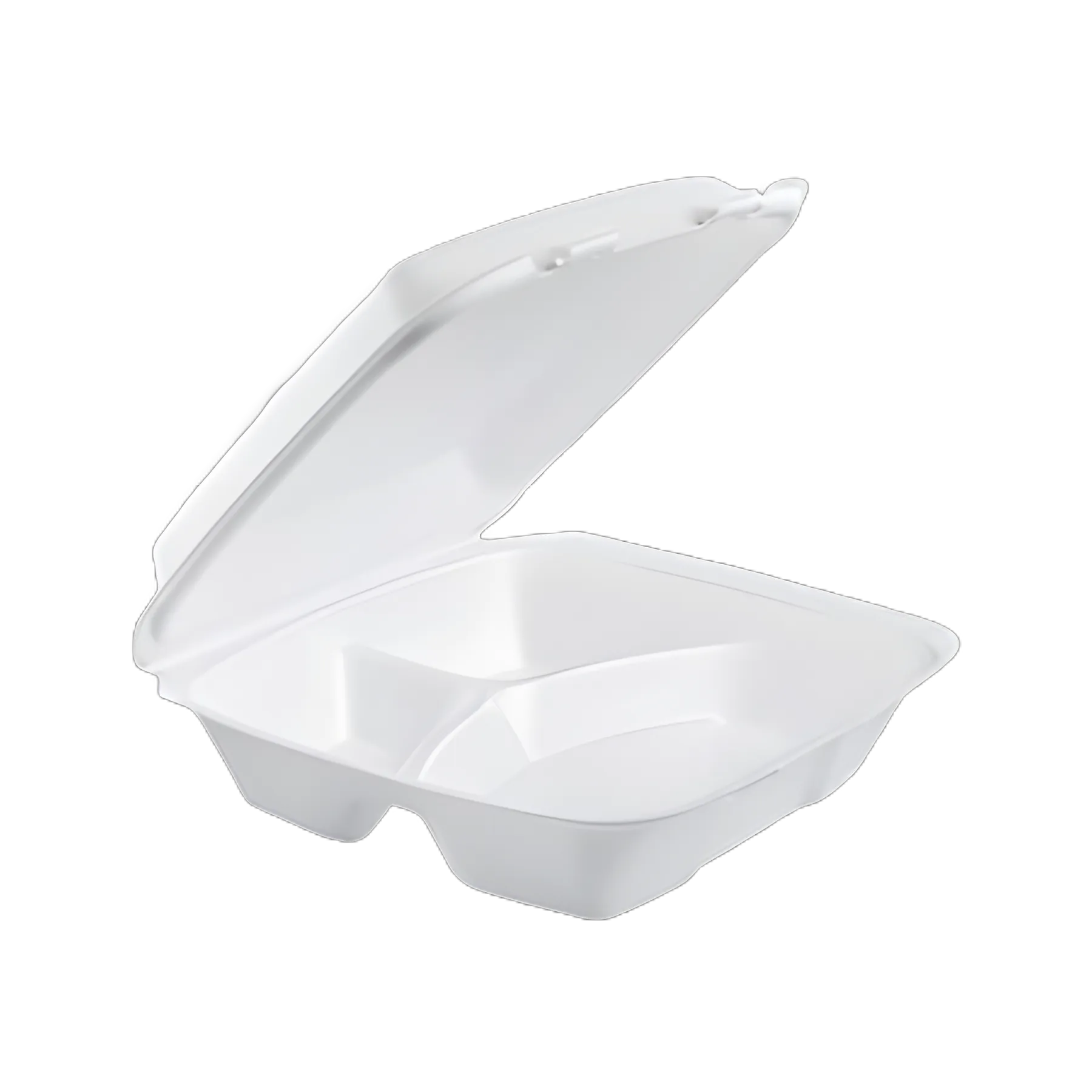 Dart® Performer White Foam Carryout Food Container with Perforated Hinged Lid, 9-3/8 X 9 X 3 Inch, 3 Compartments for Medical and Healthcare Settings