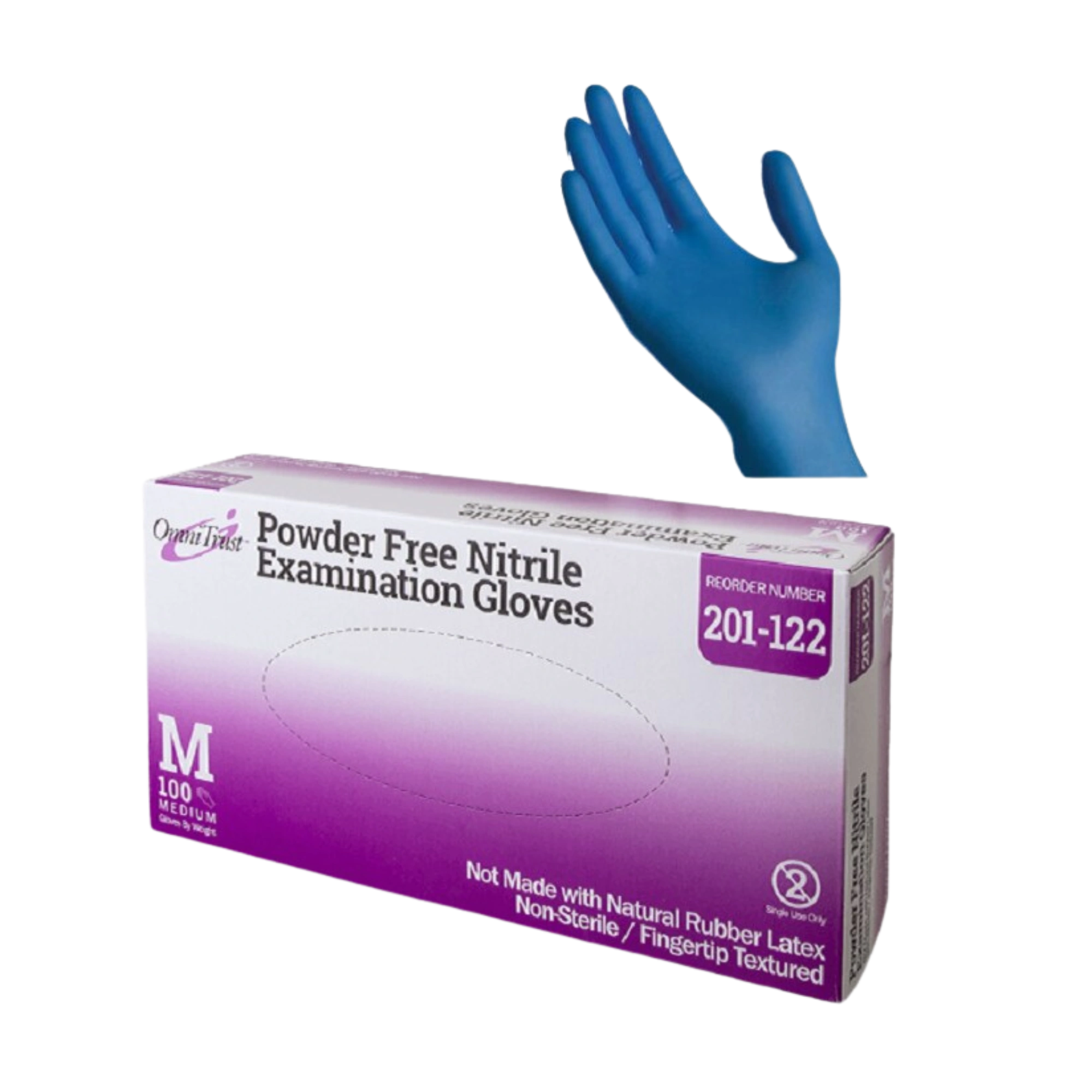 Omni International 201 Medium Blue Nitrile Exam Glove Powder-Free Textured Fingers 100/Box