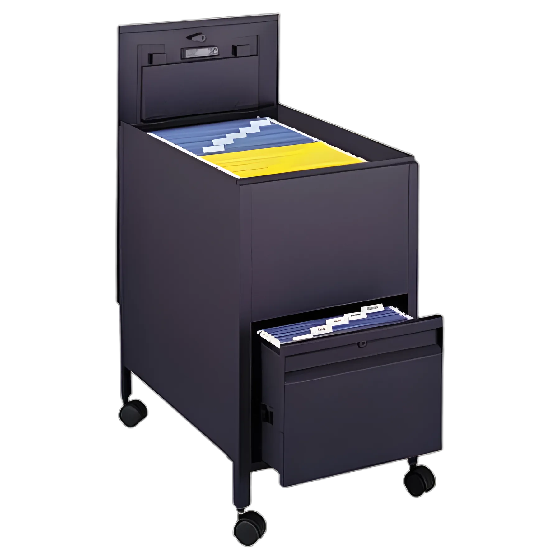 Locking Mobile Tub File with Drawer, Letter Size, Metal, 1 Drawer, 1 Bin, 17" x 26" x 28", Black