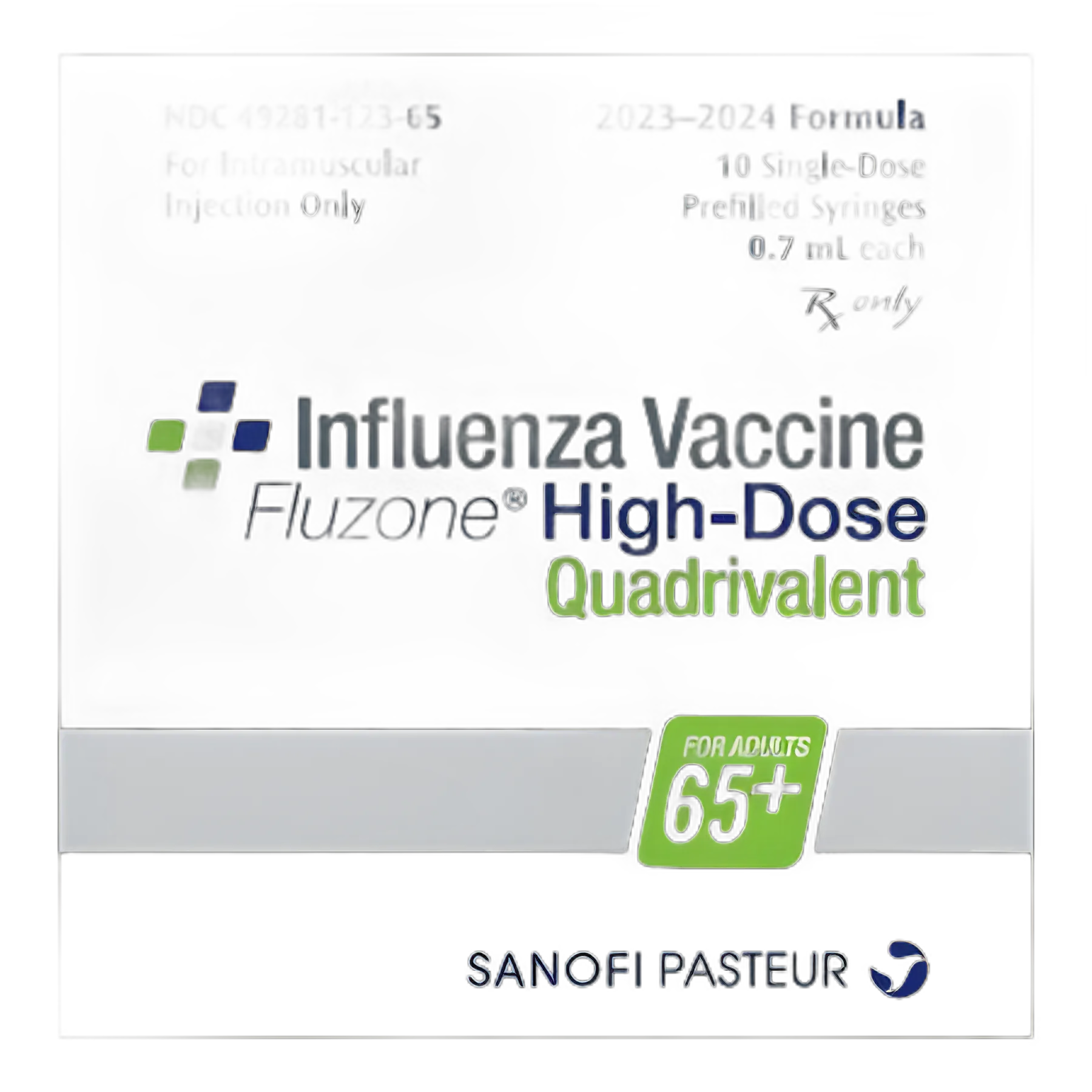 Fluzone® High-Dose 2023 - 2024 Flu Vaccine 180 mcg / 0.7 mL Indicated for People 65 Years of Age and Older Prefilled Syringe 0.7 mL