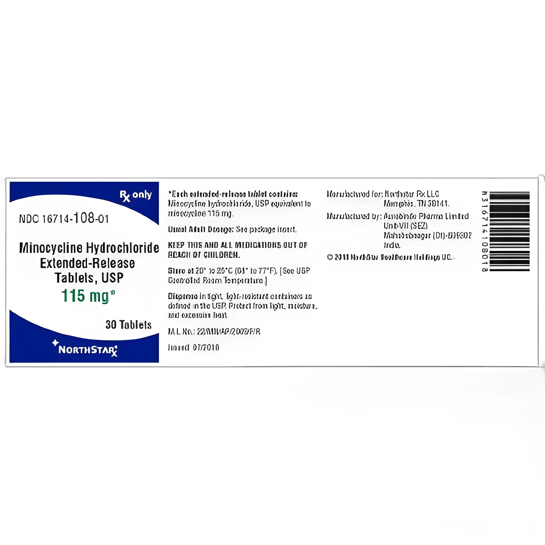 Minocycline HCl 115 mg Tablet by NorthStar Rx - Tetracycline Antibiotic Treatment