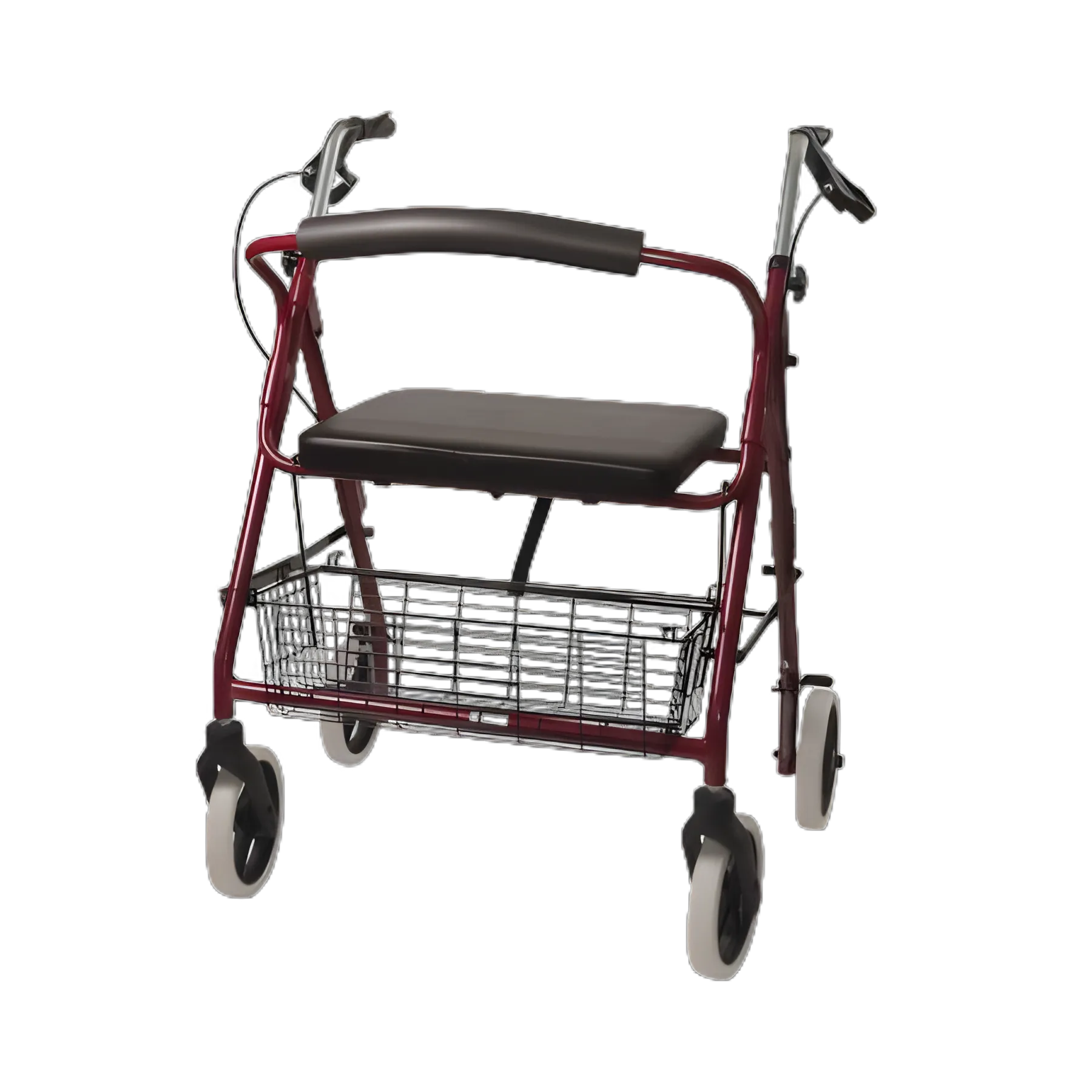 DMI® 4 Wheel Rollator Walker - Burgundy, Adjustable Height, Lightweight, Wide, Heavy Duty, Folding Aluminum Frame