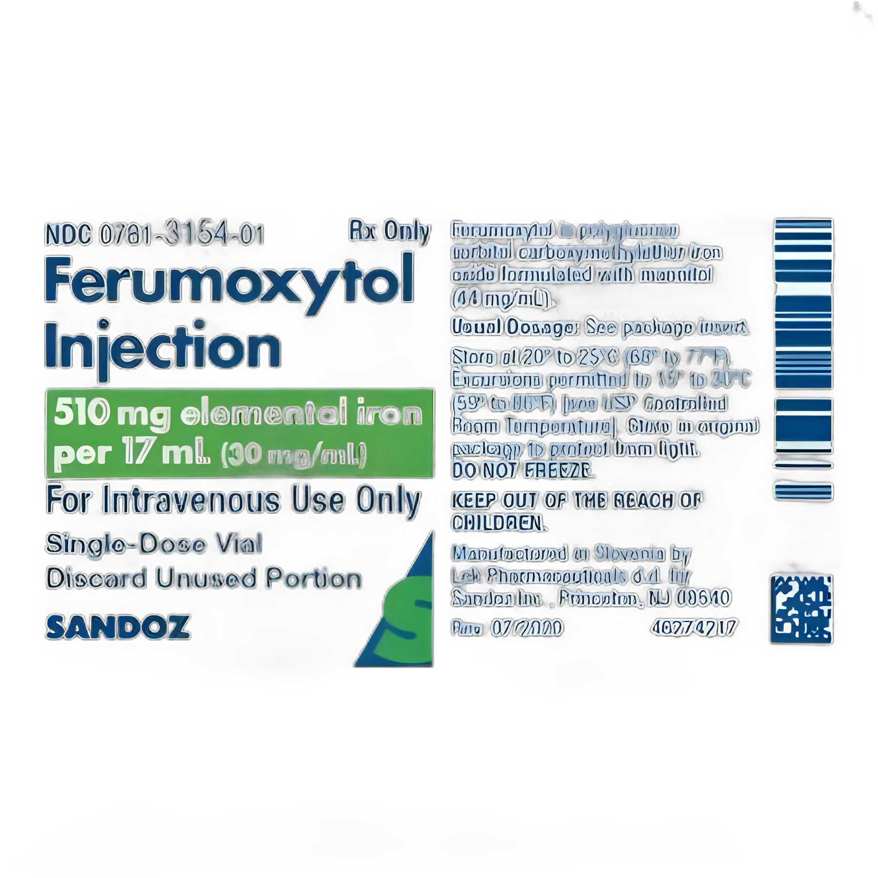 Iron Preparation Ferumoxytol, Preservative Free 510 mg / 17 mL Injection Single-Dose Vial 17 mL