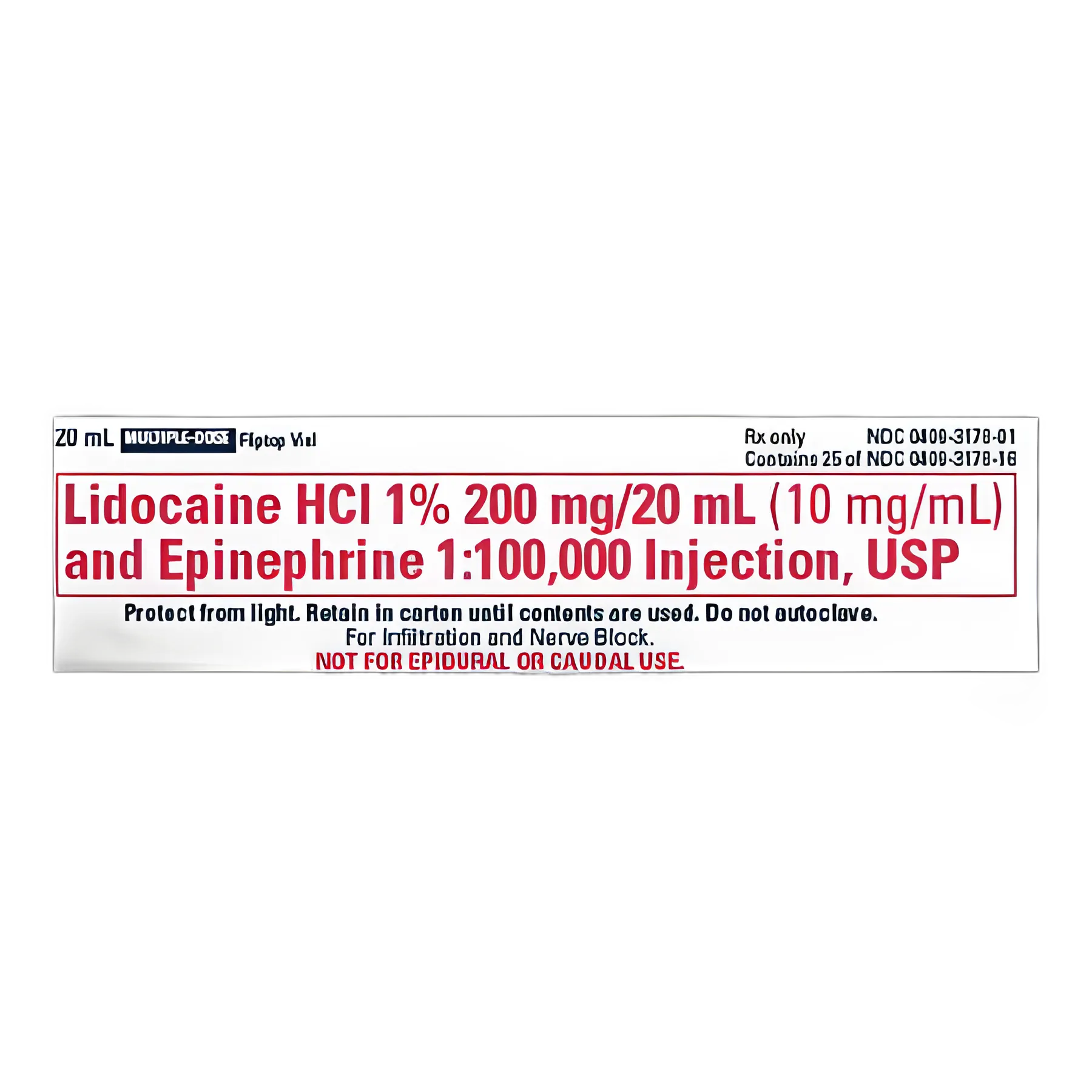 Lidocaine HCl / Epinephrine 1% - 1:100,000 Injection Multiple-Dose Vial 20 mL