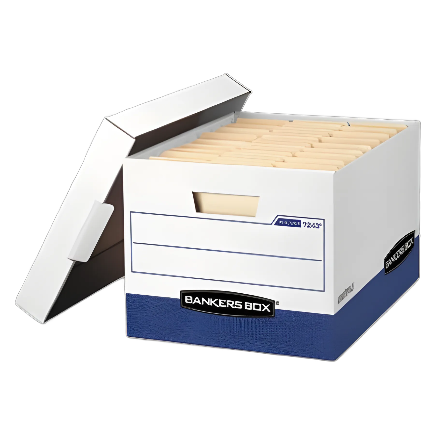 R-KIVE Heavy-Duty Storage Boxes, Letter/Legal Files, 12.75" x 16.5" x 10.38", White/Blue, 12/Carton