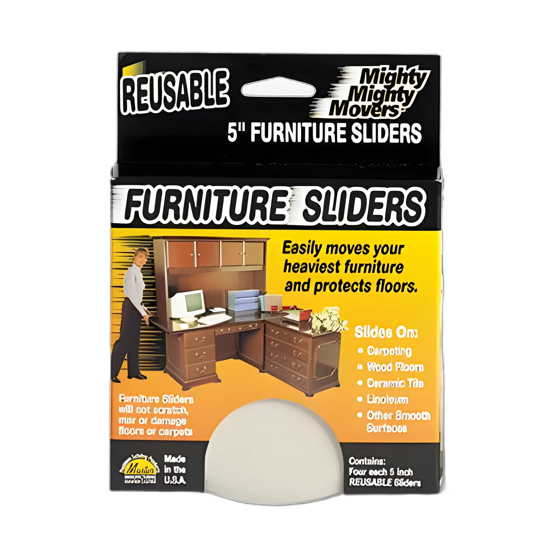 Mighty Mighty Movers Reusable Furniture Sliders, Round, 5" Diameter, Beige, 4/Pack