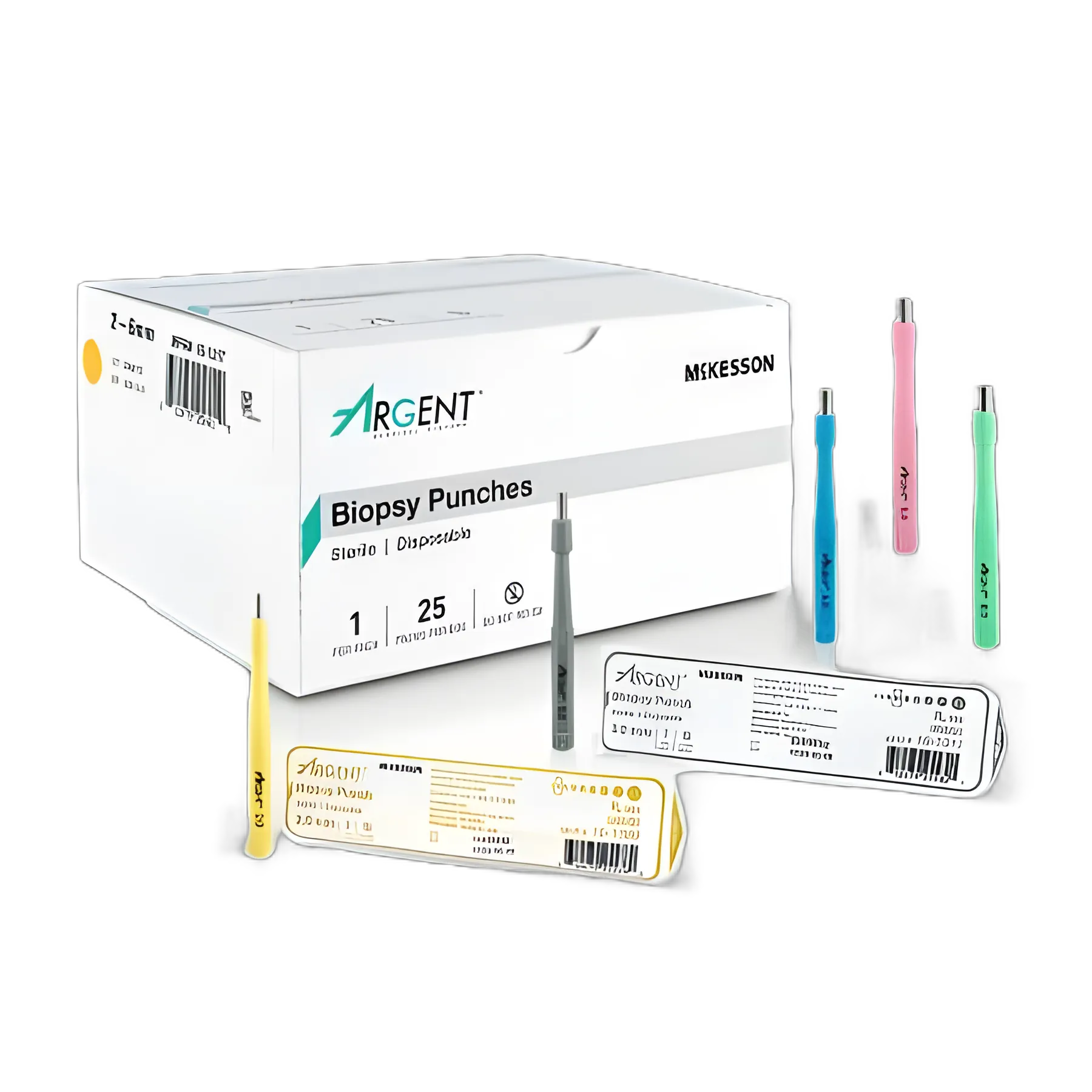 McKesson Argent™ Dermal Biopsy Punch Set - Stainless Steel, Safety Capped, Assorted Sizes 2-6mm