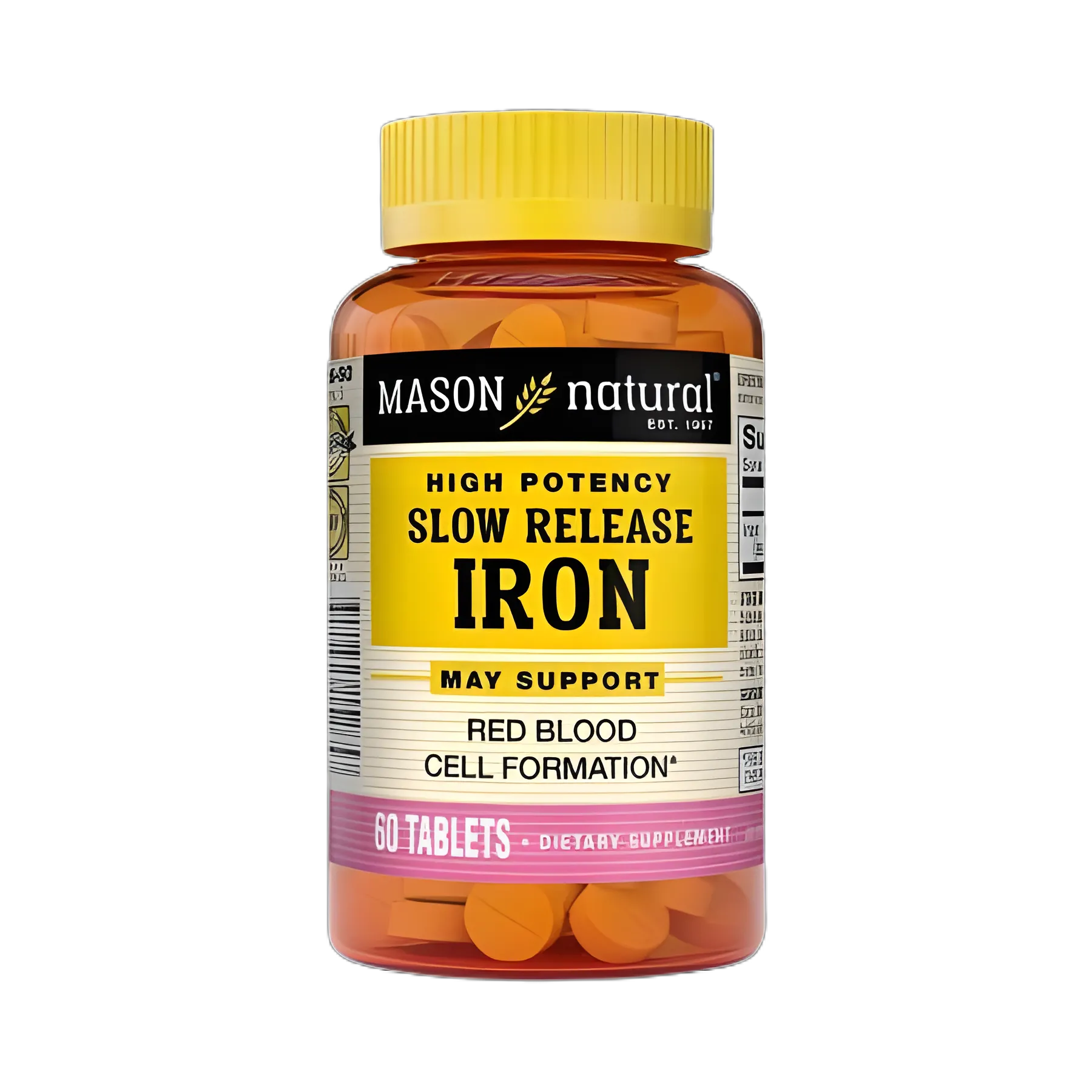 High-Potency Iron 50 mg Tablets - Essential Mineral Supplement for Iron Deficiency, 60 Count by Mason Vitamins