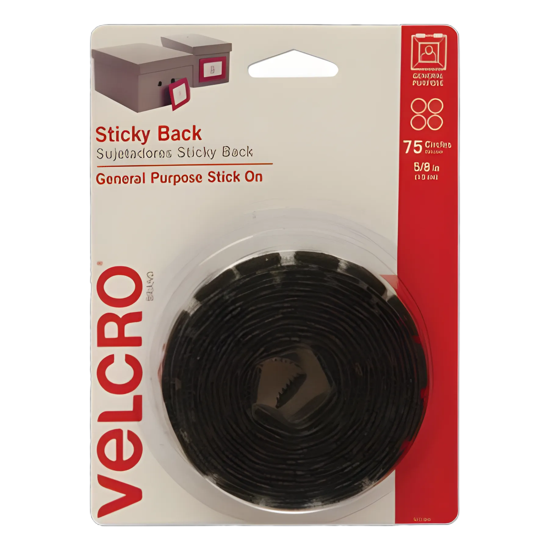 Sticky-Back Fasteners, Removable Adhesive, 0.63" dia, Black, 75/Pack