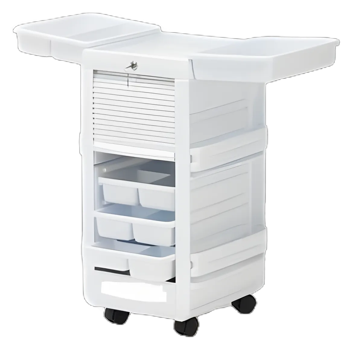 Medical Cart Polystyrene 15 X 16 X 29 Inch, 2-3/4 X 9-1/4 X 13-1/4 Tray Gloss White 4 Drawer / Tray, 4 Side Pockets
