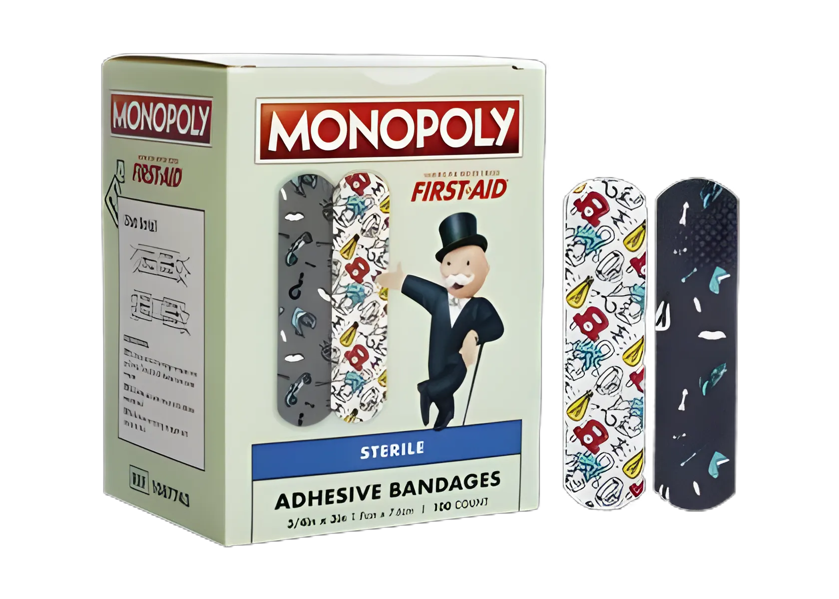 American White Cross Adhesive Strips, 3/4 X 3 Inch, Monopoly Kid Design, Sterile, Plastic