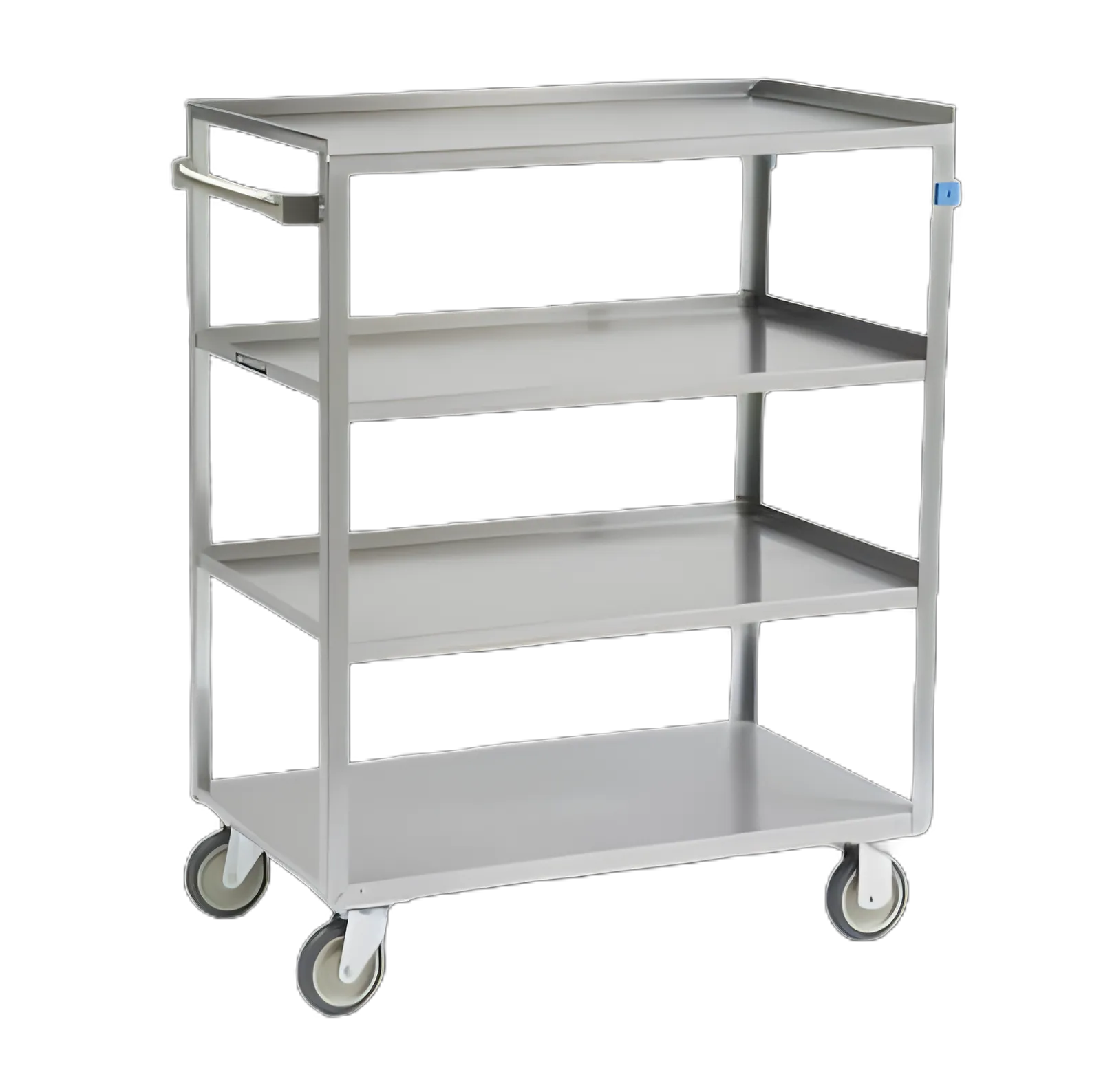 Linen Cart 4 Shelves 500 lbs. Weight Capacity Stainless Steel 5 Inch Casters, 2 Fixed, 2 Swivel