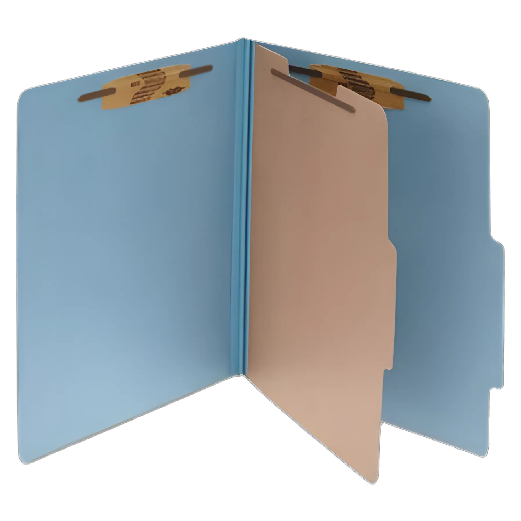 Pressboard Classification Folders, 2" Expansion, 1 Divider, 4 Fasteners, Letter Size, Sky Blue Exterior, 10/Box
