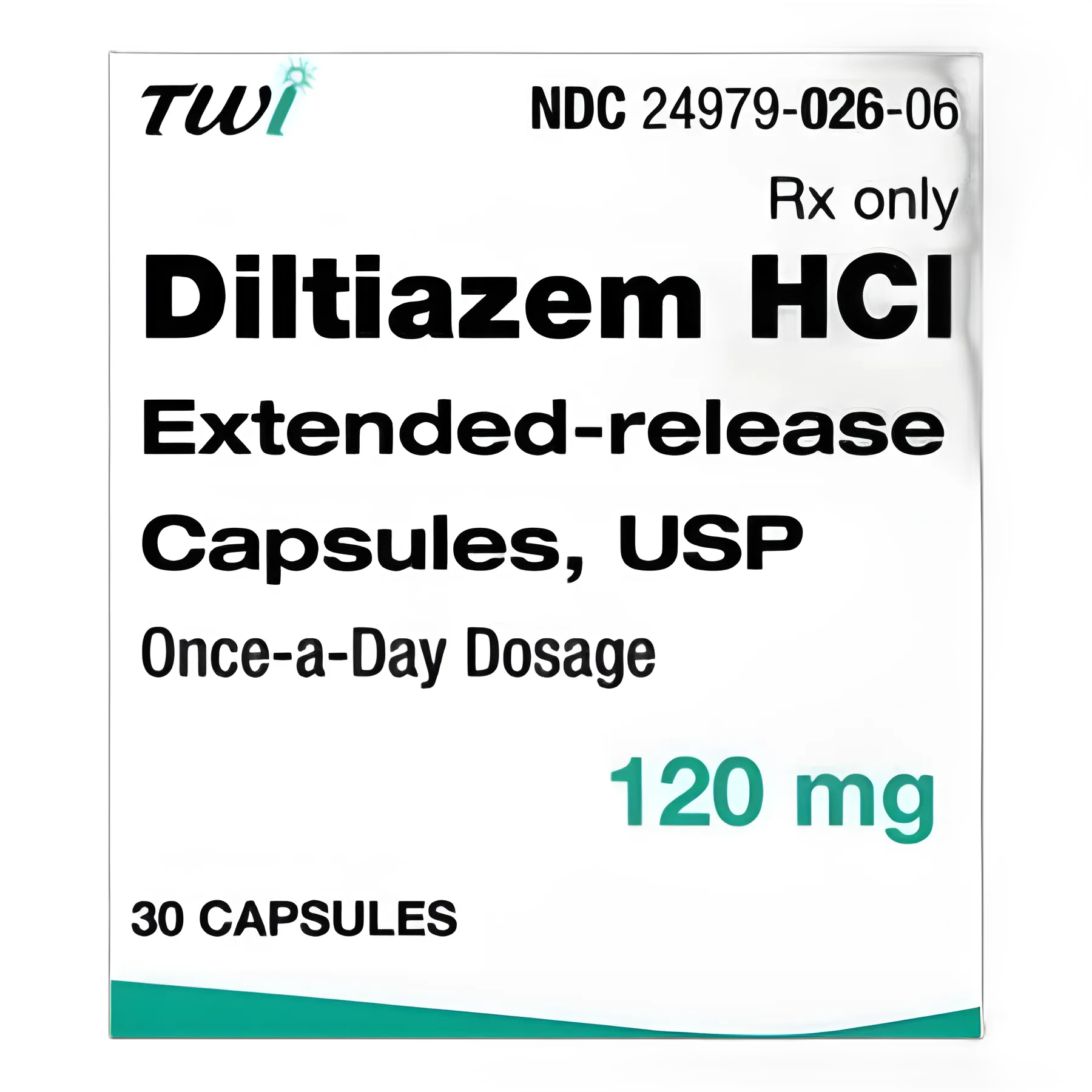 Diltiazem HCl 120 mg Capsules by TWi Pharmaceuticals - 30 Count Bottle