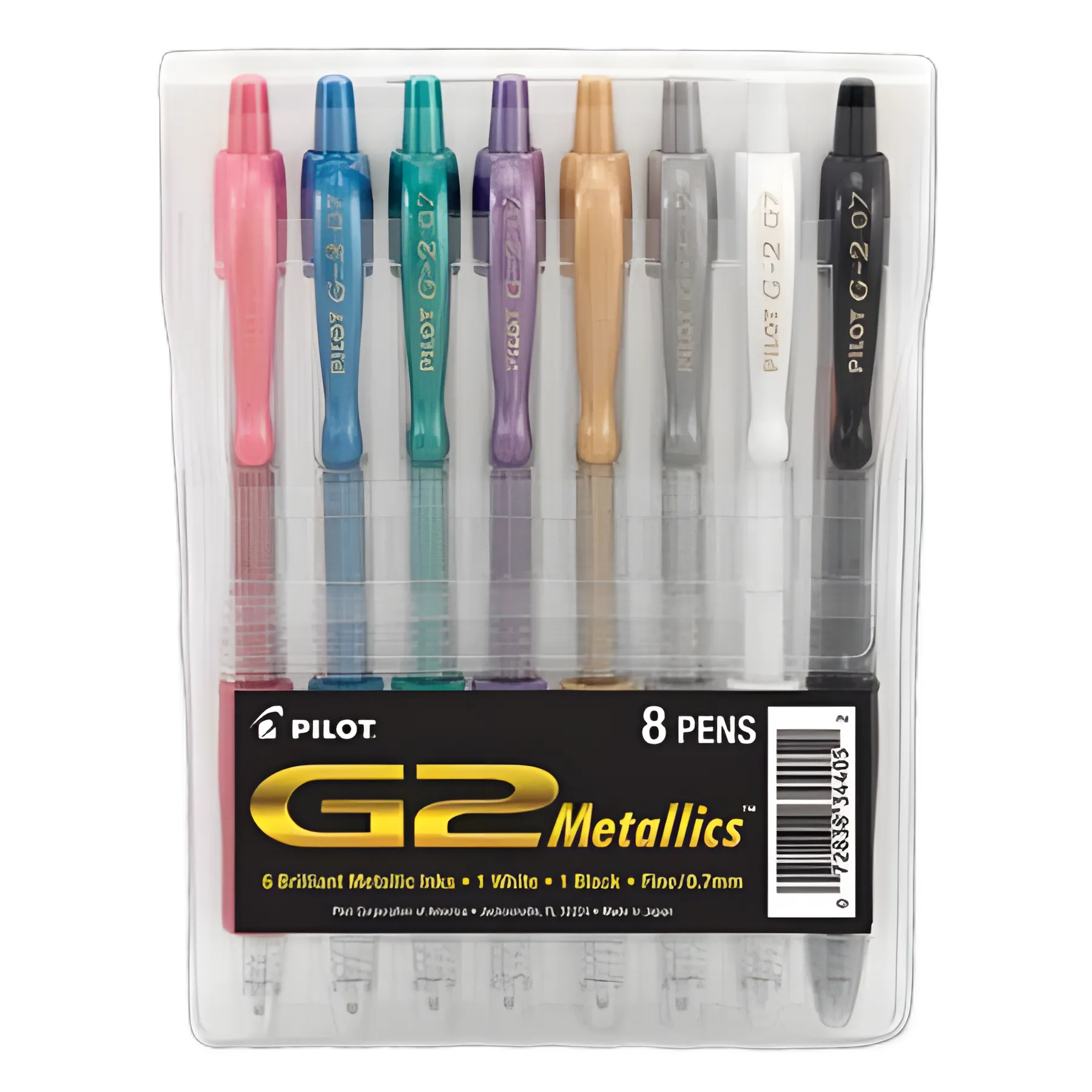 G2 Metallics Gel Pen, Retractable, Fine 0.7 mm, Assorted Ink and Barrel Colors, 8/Pack