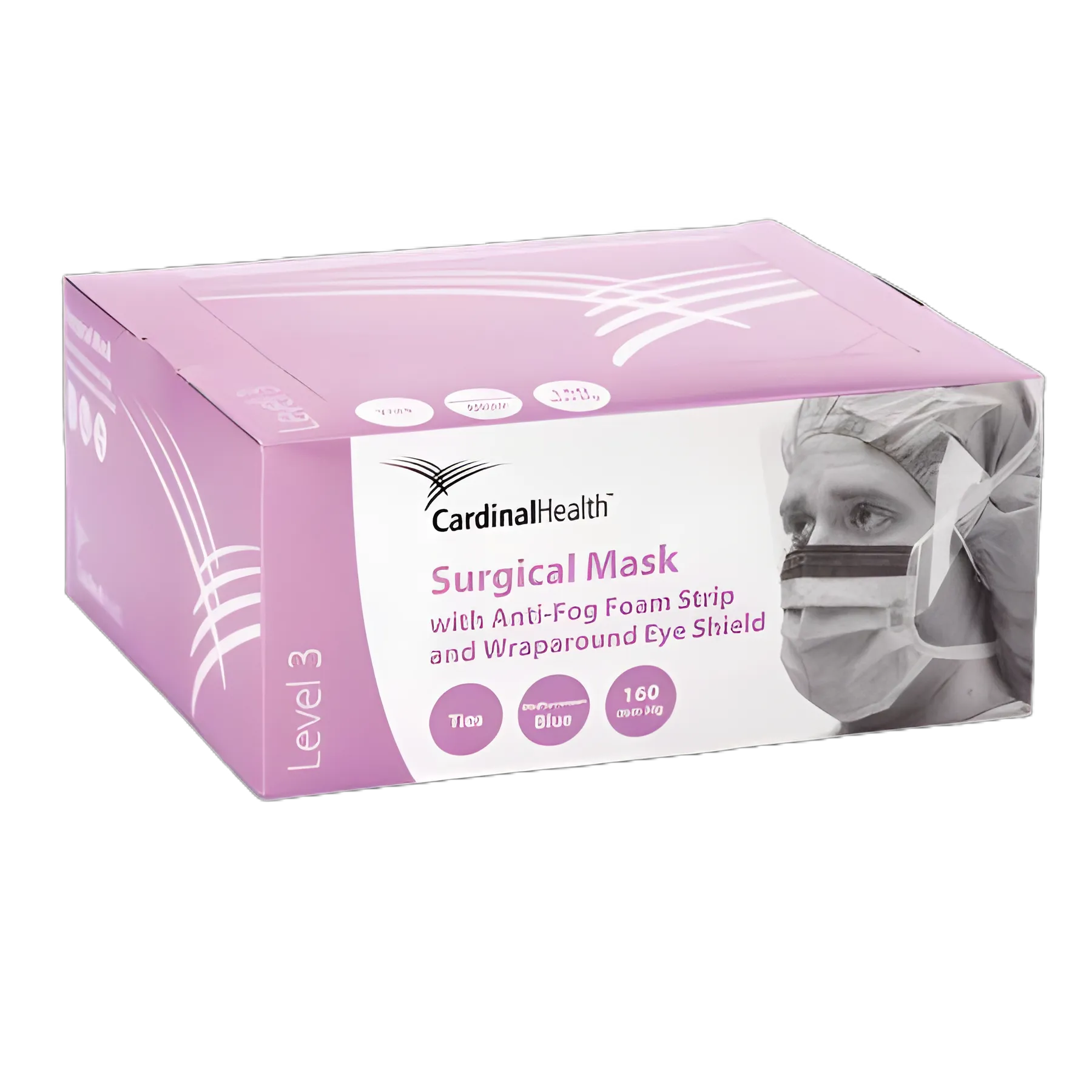 Cardinal ASTM Level 3 Surgical Mask with Anti-Fog Adhesive, Tie Closure - White, NonSterile, Adult