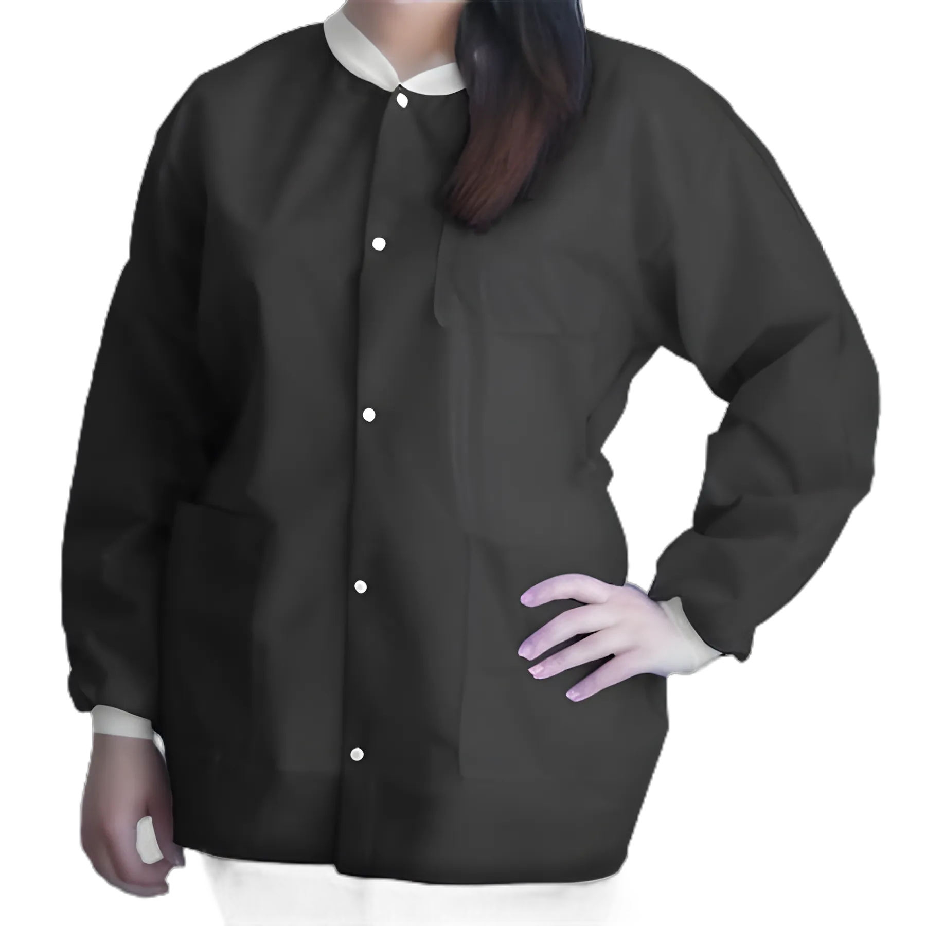 Lab Jacket FitMe™ Black Large Hip Length 3-Layer SMS Disposable