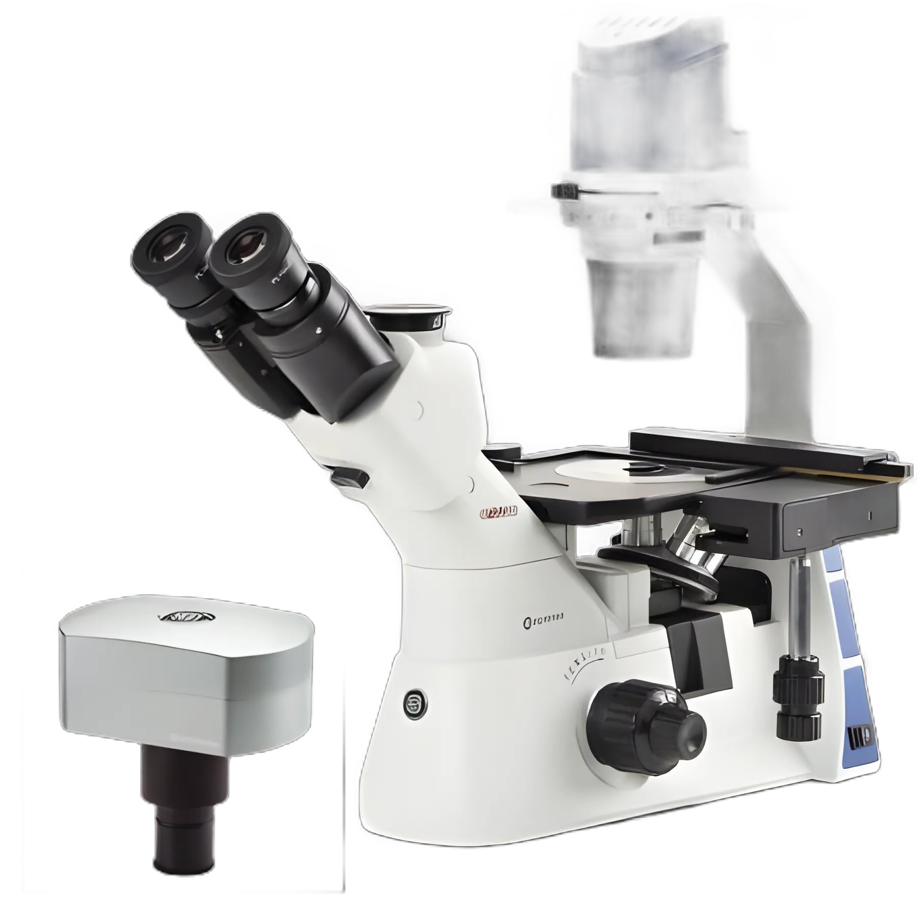 Oxion Inverso Inverted Biological Microscope Bundle Trinocular Head Plan Phase 10X, 20X, 40X, IOS 100 to 240VAC Mechanical Stage with X-Y Stage