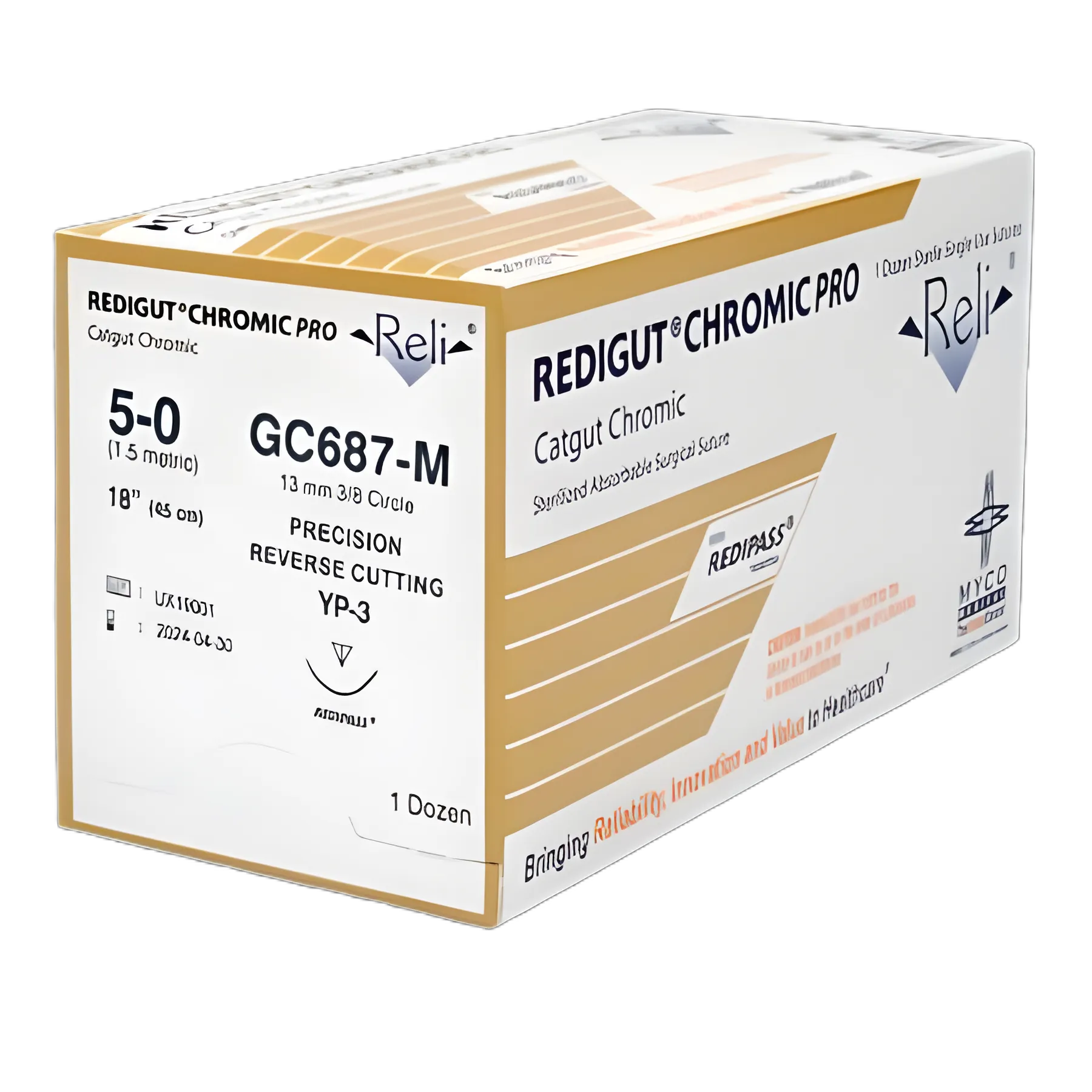 Reli® Chromic Gut Absorbable Suture with Precision Reverse Cutting Needle MP-3, Size 5 - 0