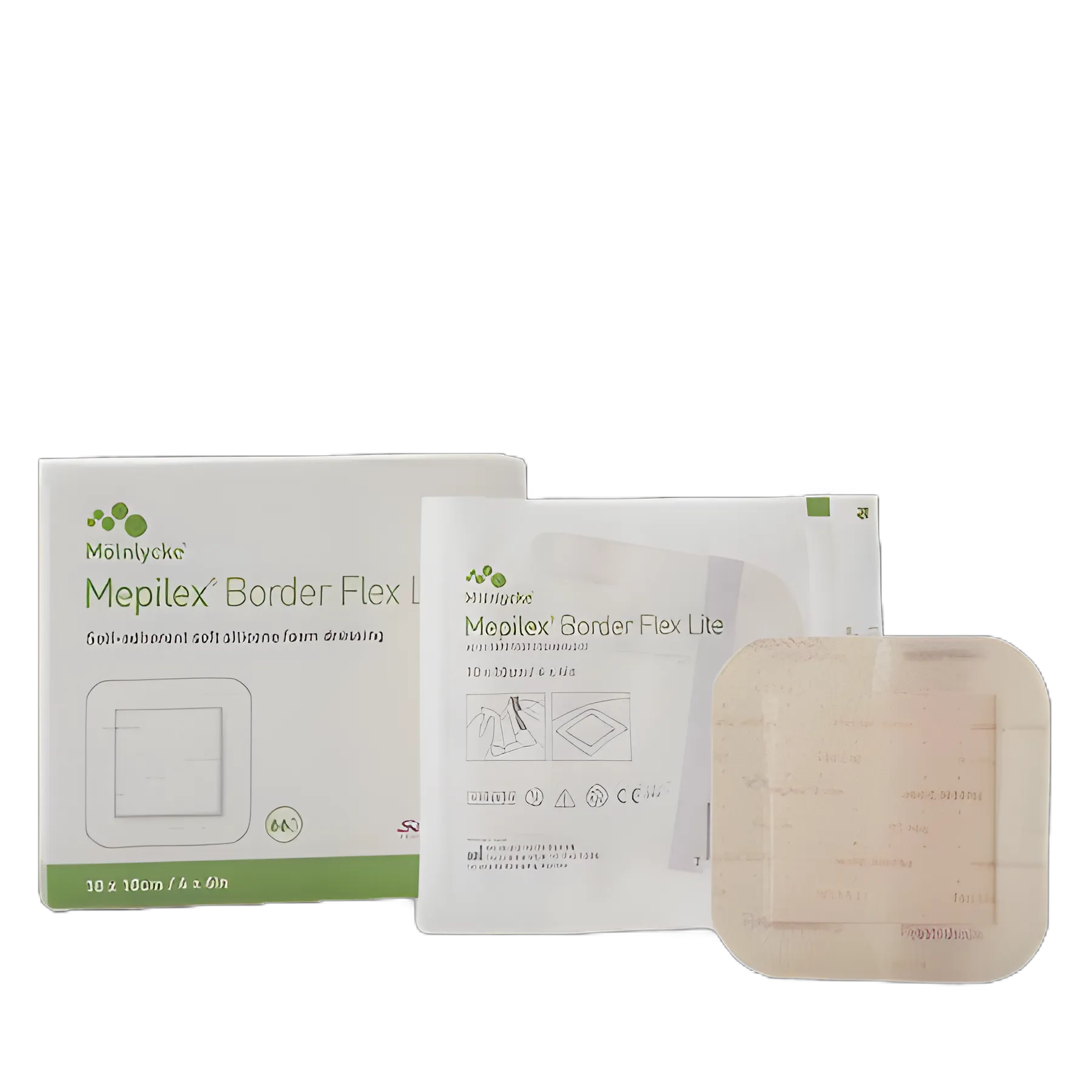 Thin Foam Dressing Mepilex® Border Flex Lite 4 X 4 Inch With Border Film Backing Silicone Adhesive Square Sterile