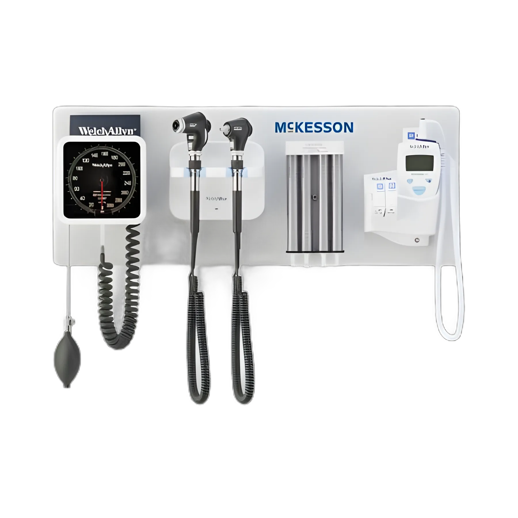 McKesson GS 777 Integrated Wall System with Ophthalmoscope, Otoscope, BP Aneroid, Specula Dispenser, and Thermometer