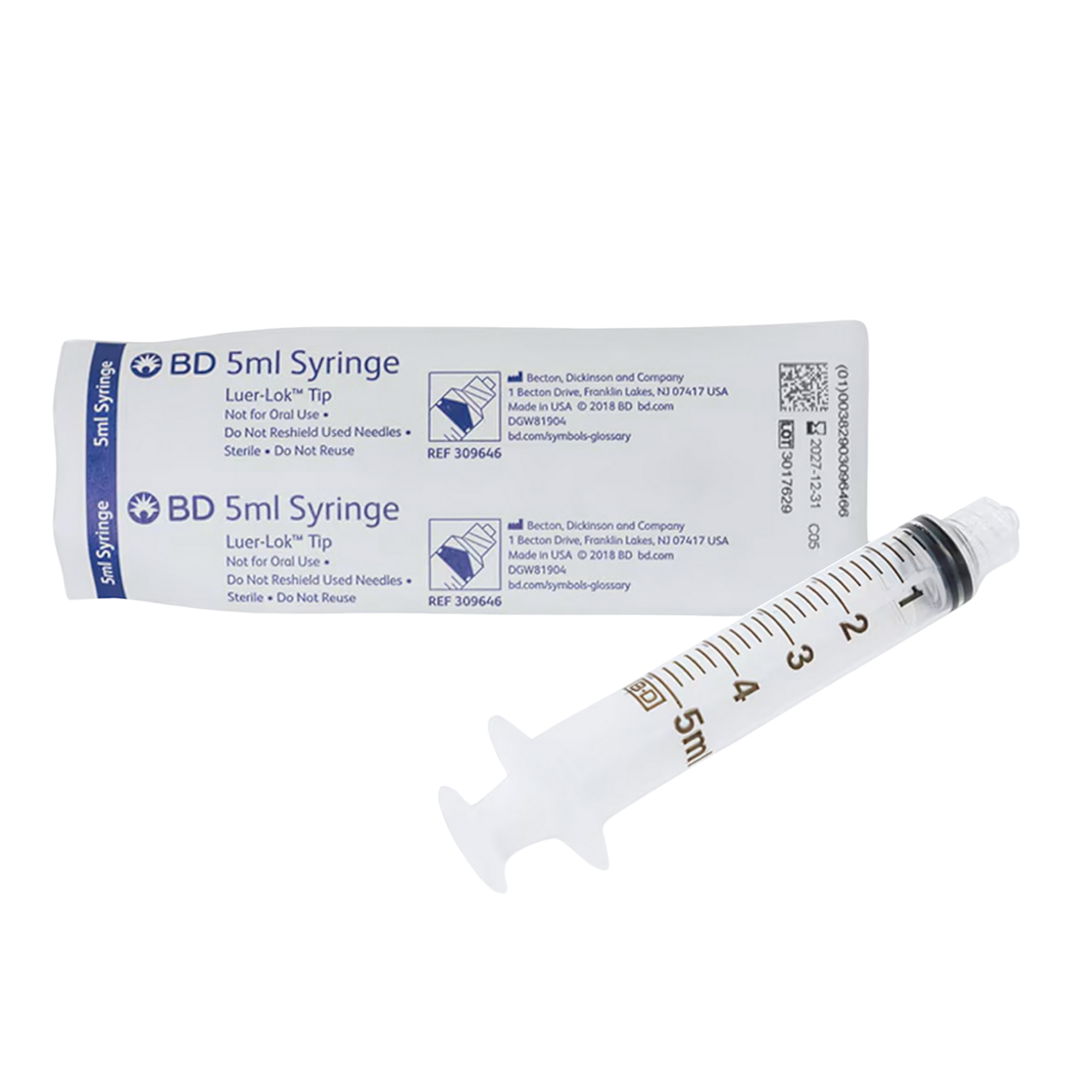 General Purpose Syringe BD Luer-Lok™ 5 mL Luer Lock Tip Without Safety - 309646